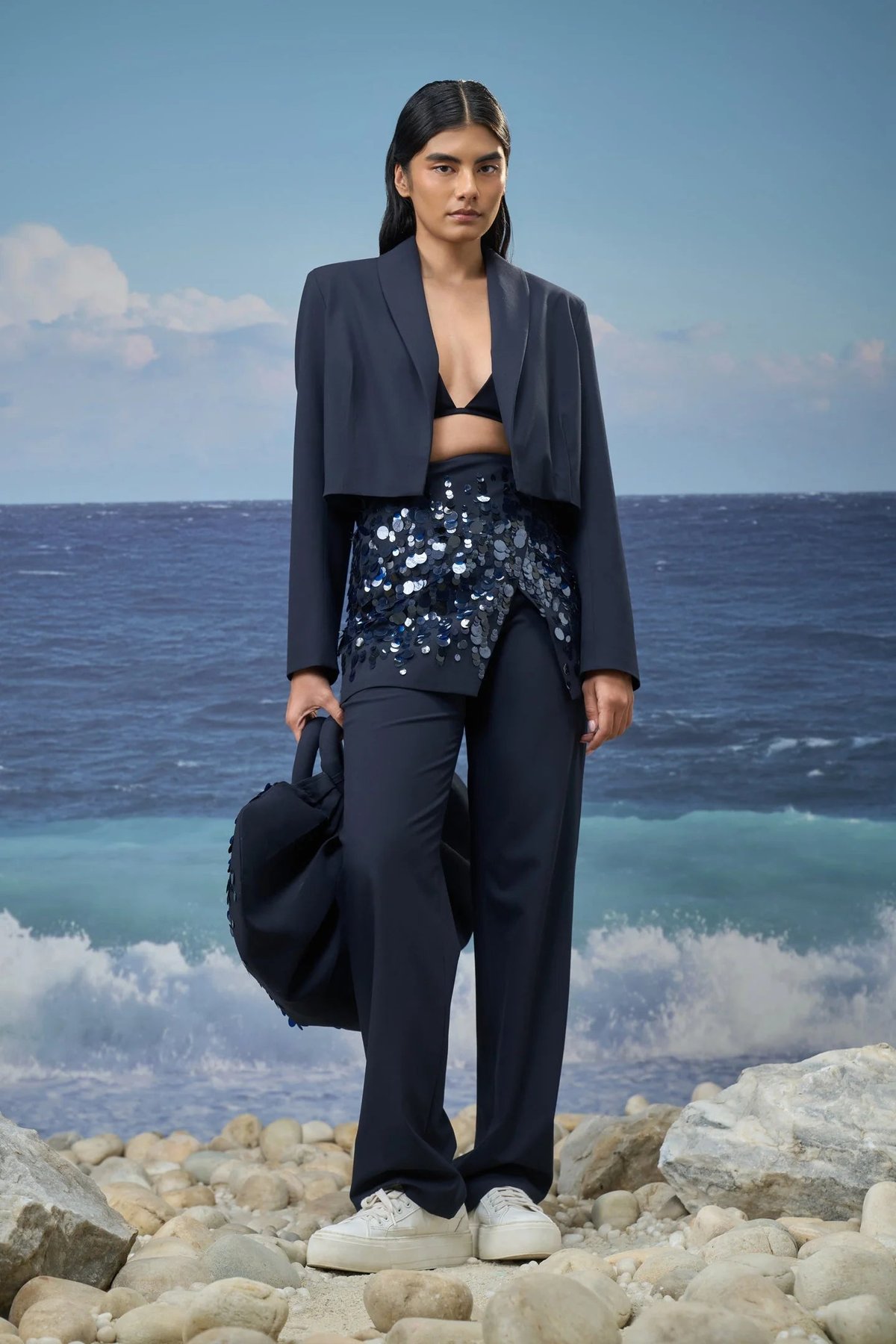 Navy Premium Poly Viscose Slim-Fit Skirt