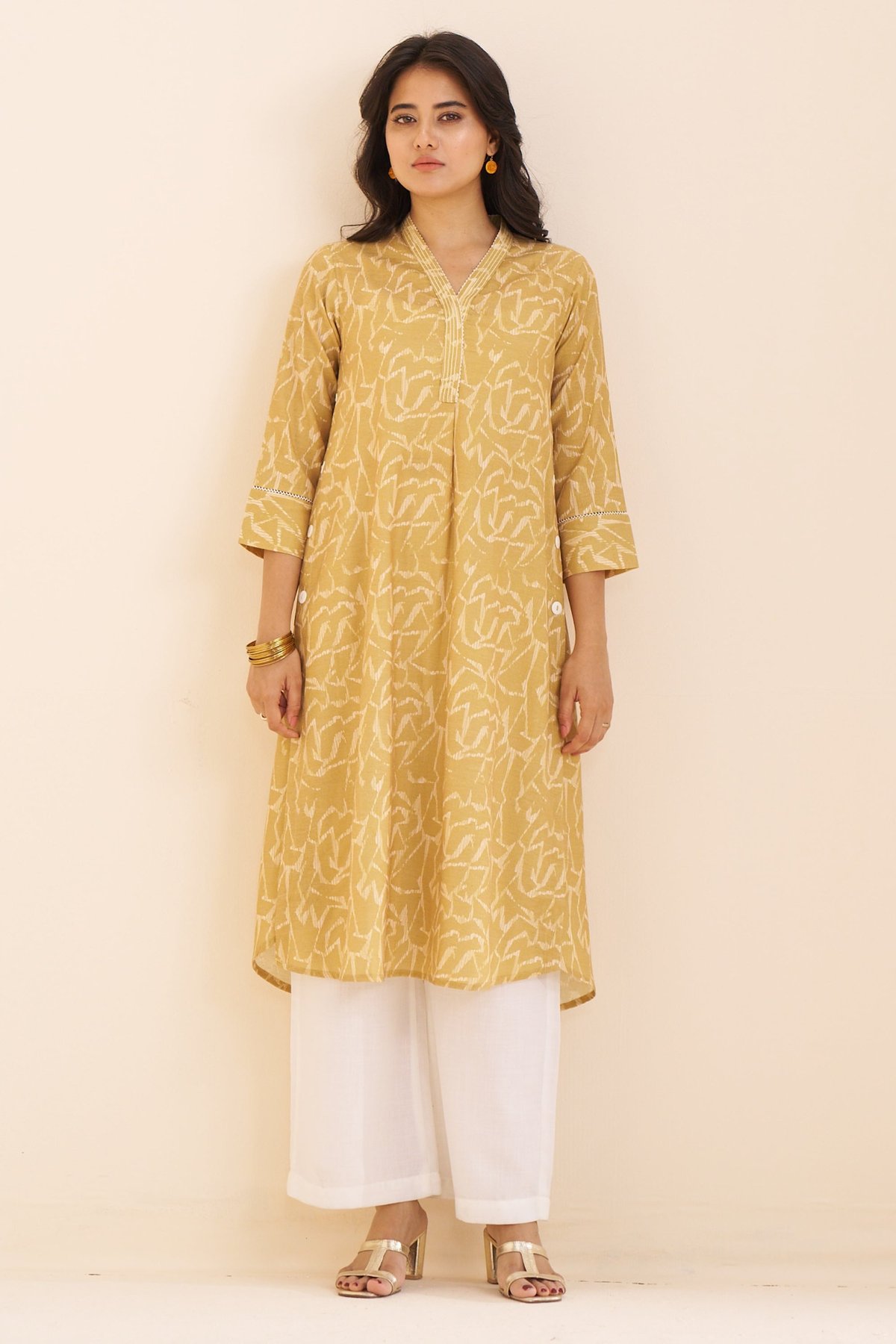 Graceful Mustard Linen Blend Kurta with Modern