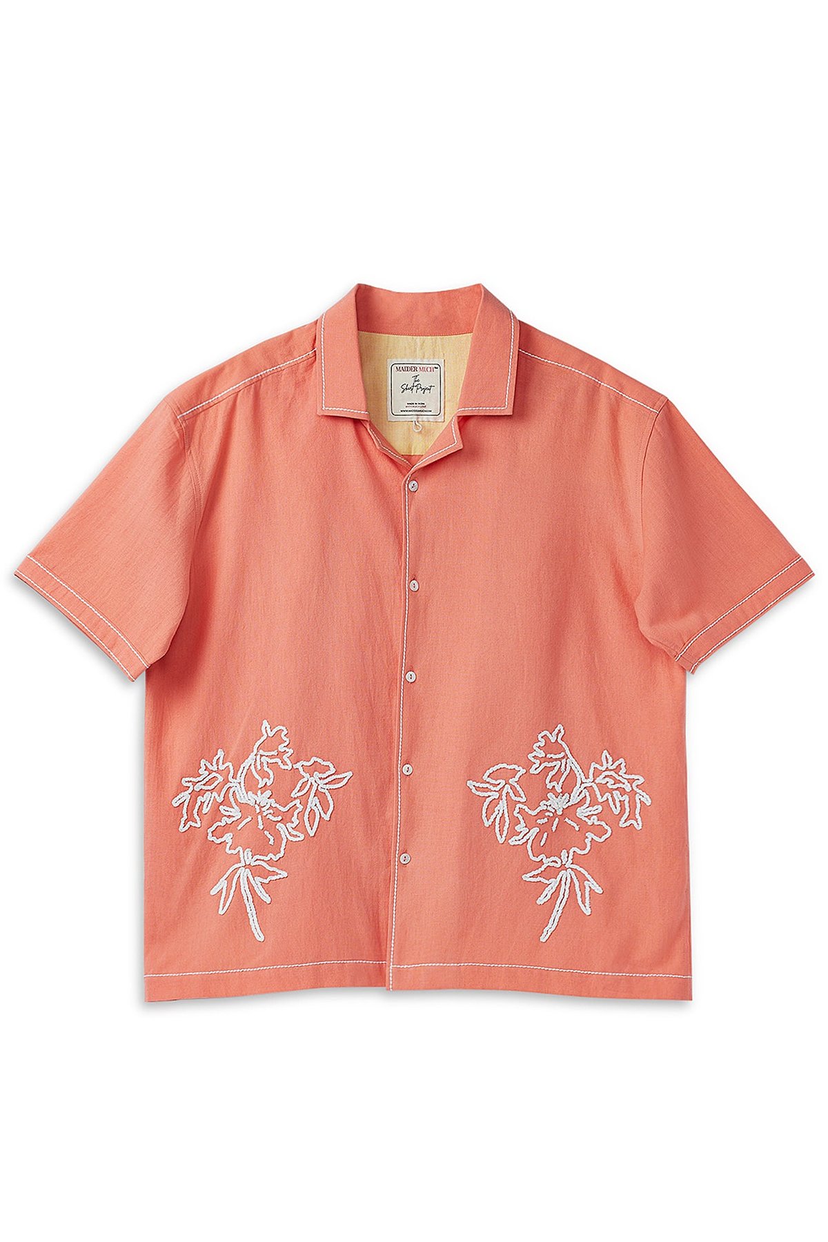 Tangerine Boxy Cotton Shirt with White Embroidery