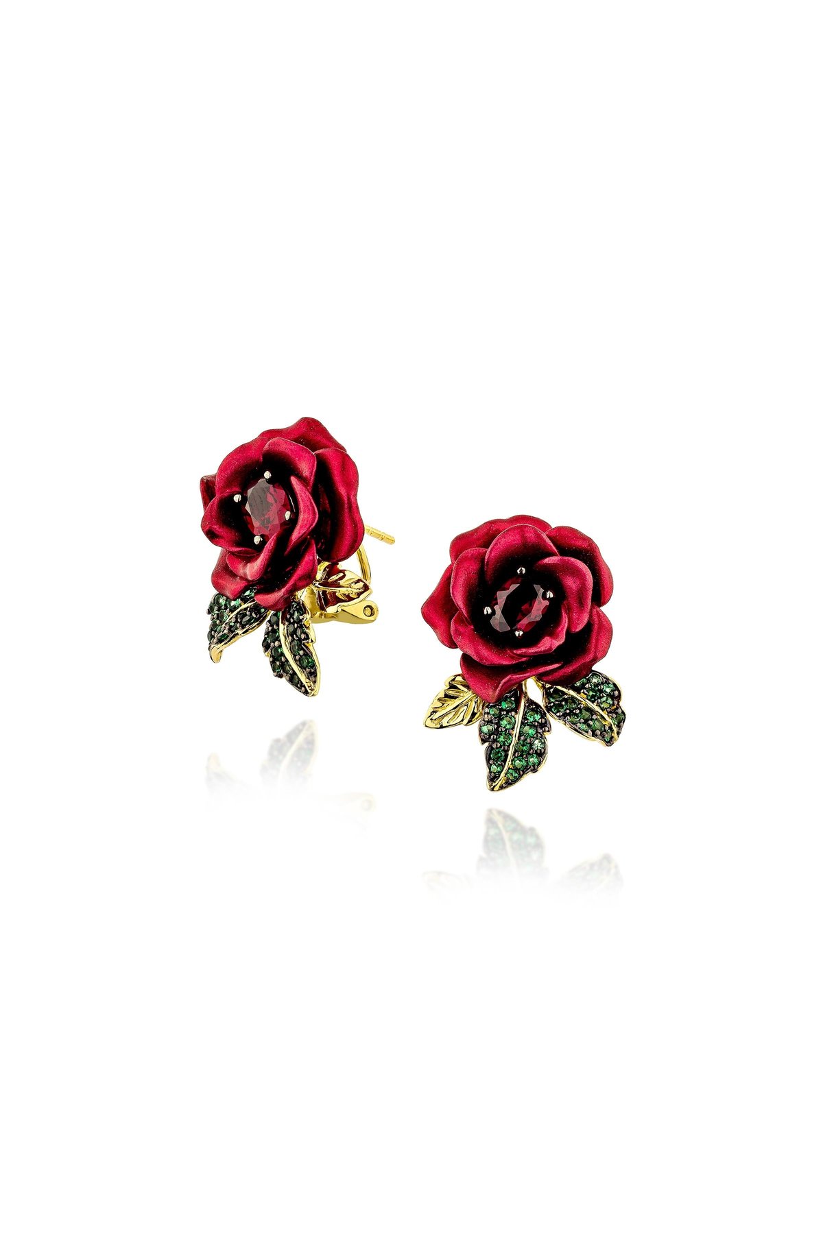 Red Verdant Rose Vine Stud Earrings
