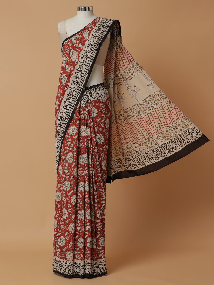 Hand Block Printed Cotton Tomato Red Mulmul