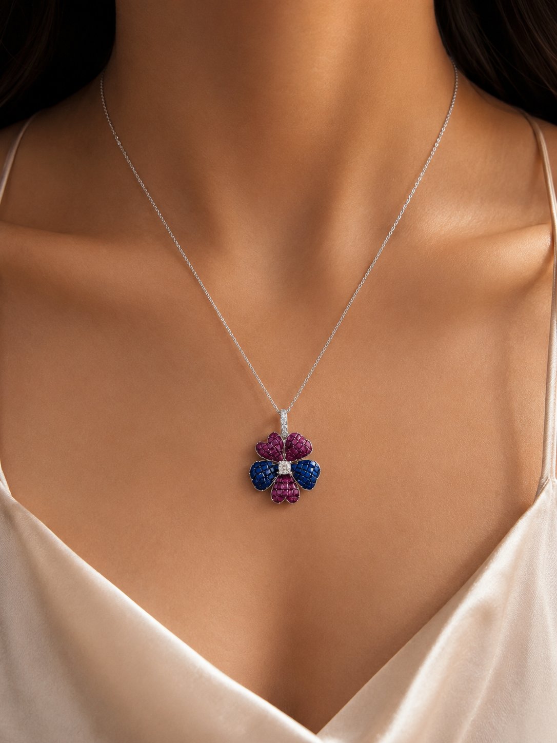 Mosaique Fleur Pendant - Ruby & Sapphire