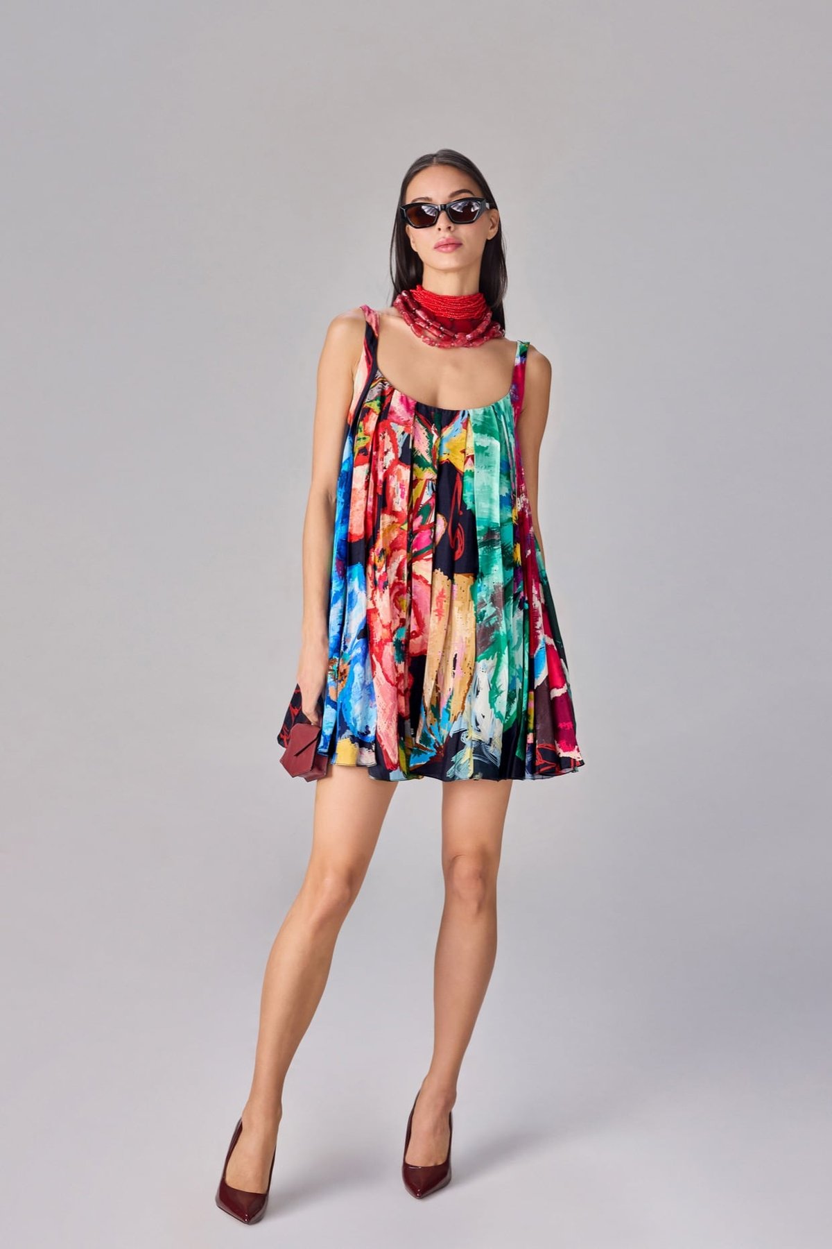 Multicolor Printed Scoop Neck Fit and Flare Mini Dress