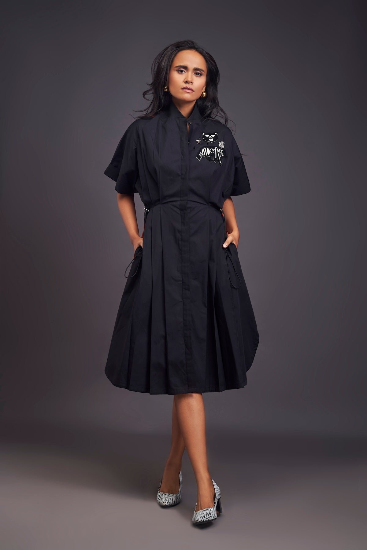 Black and Rust Colorblock Midi Shirt Dress