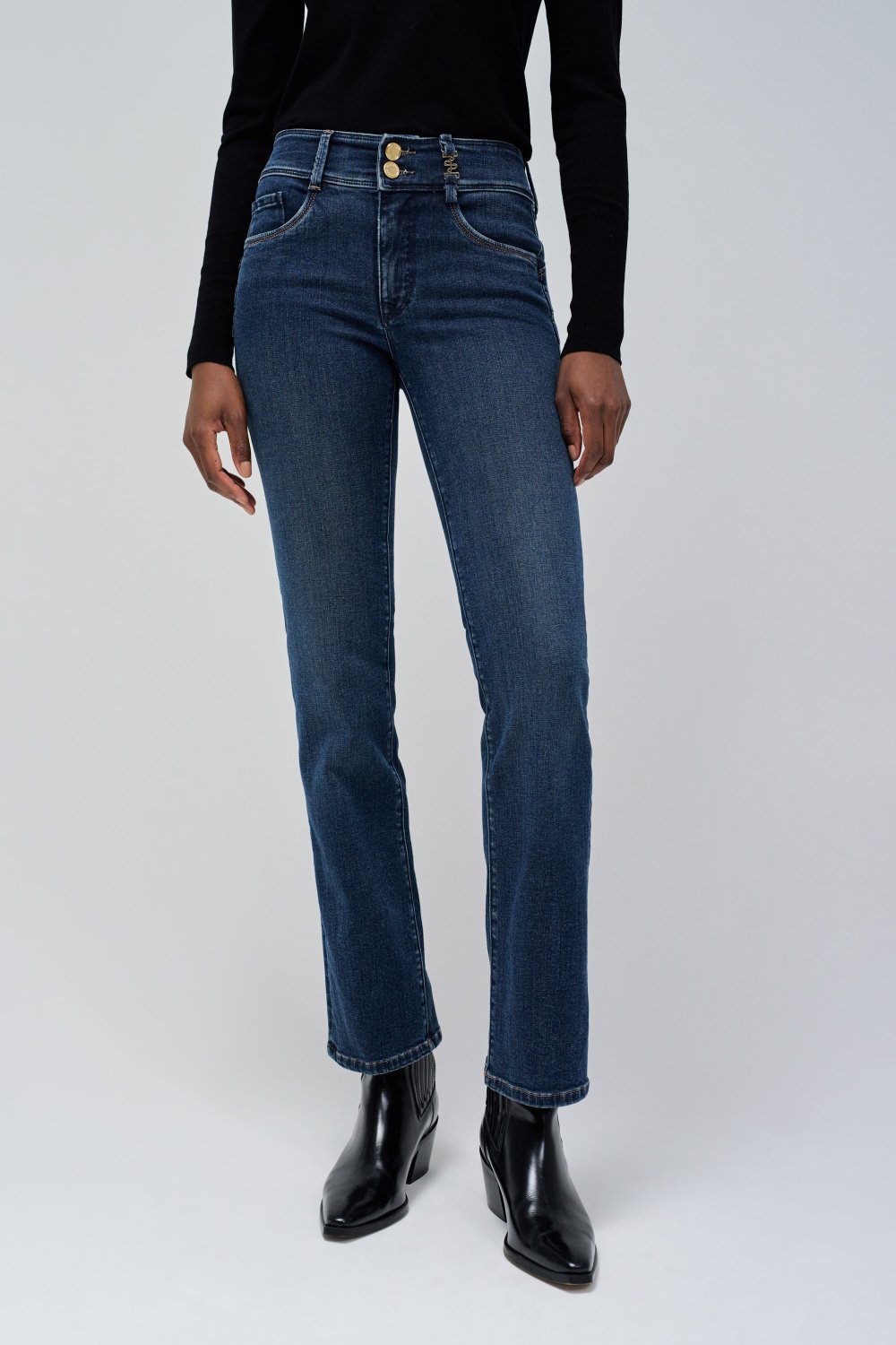 Medium Wash High-Rise Straight-Leg Jeans