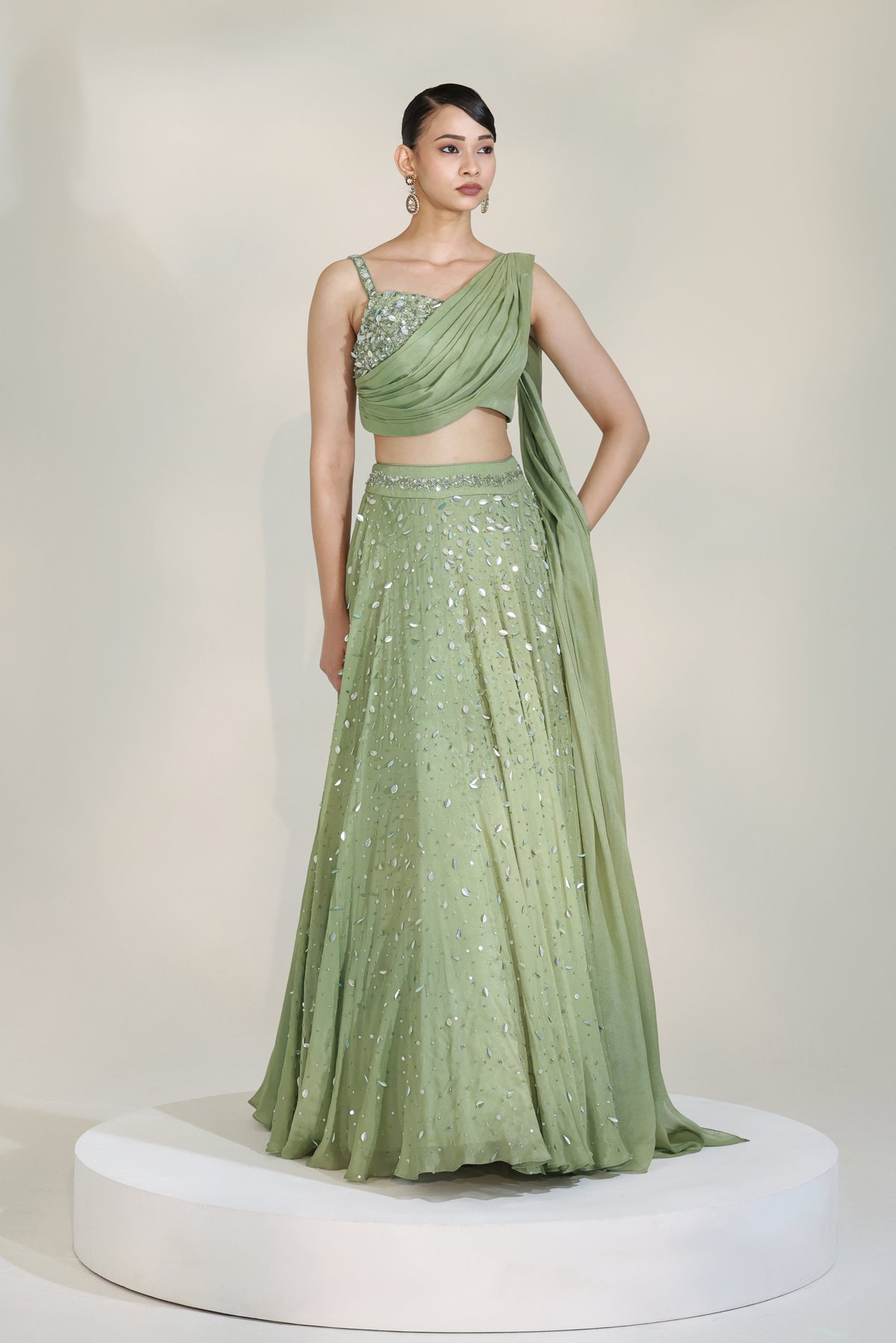 Sage Luxe Drape Lehenga