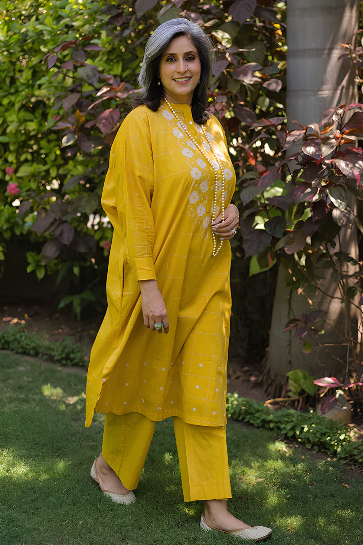 Yellow and Cream Printed Cotton Co-ord Set with Slip