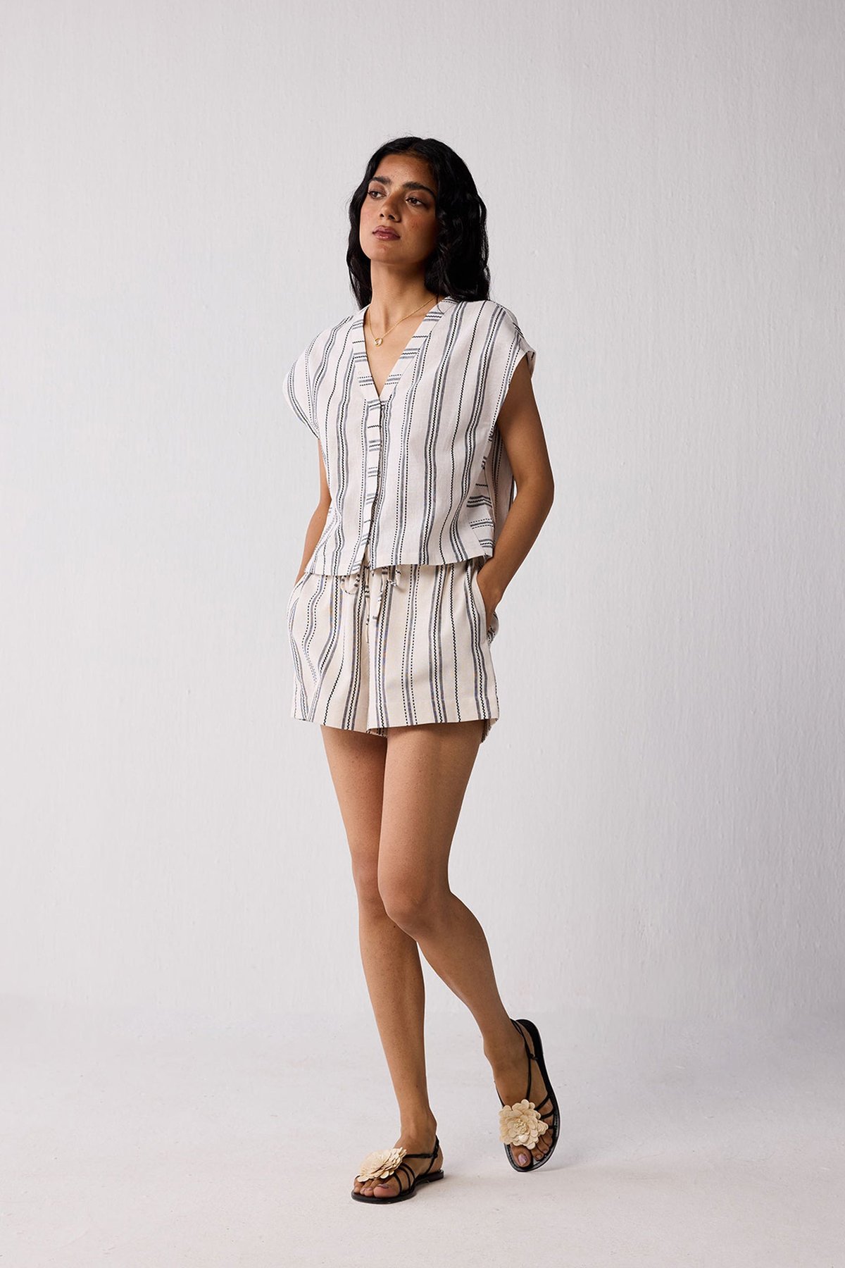 Striped Matching Set with Regular Shorts and Top
