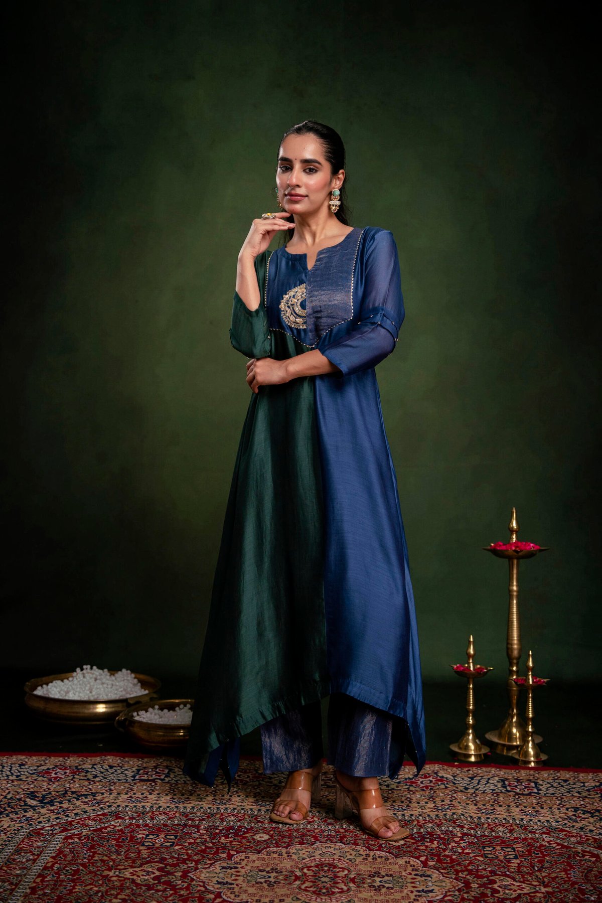 Gulabik Blue/Green Asymmetrical Kurta Set