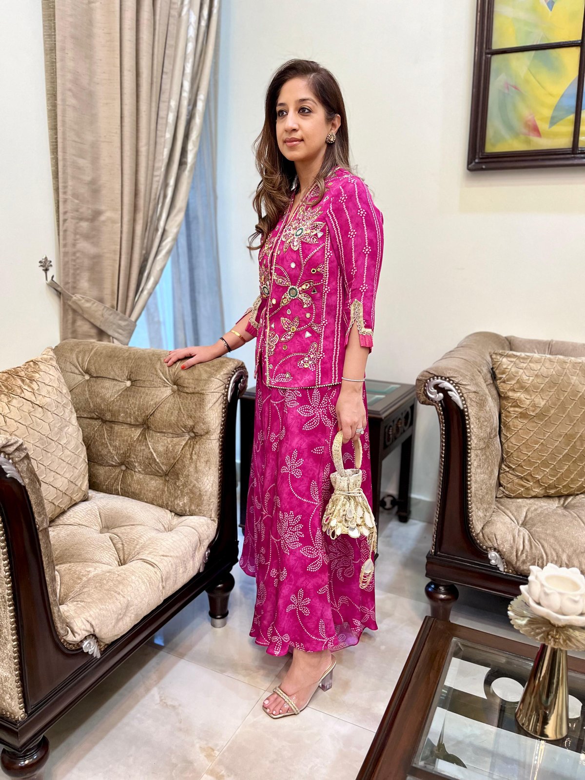 Pink Bandhani Print Embroidered Co-ord Set