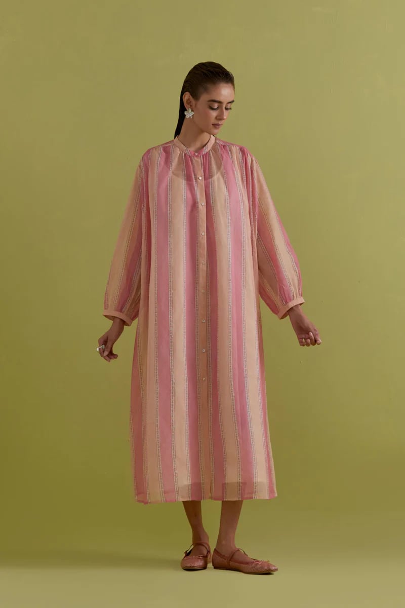 Off White Hand Block Printed Long Dress