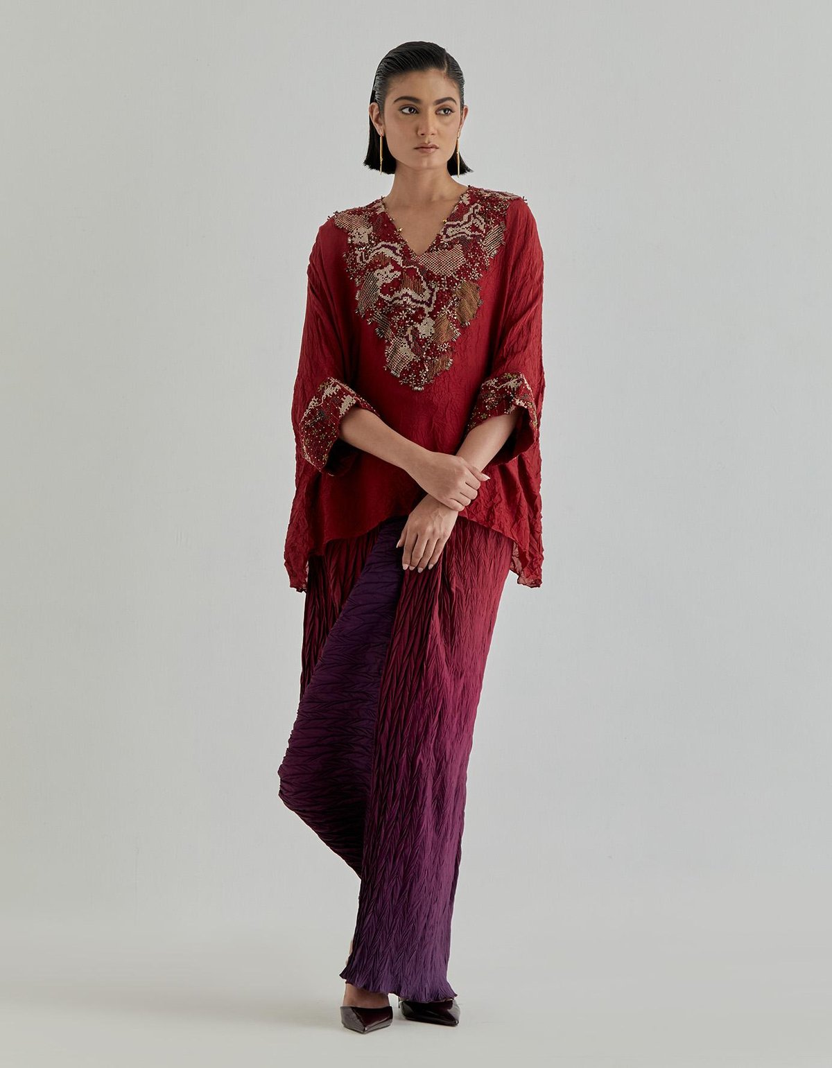 Rosette Nomad Drape Skirt Paired With Poncho Top