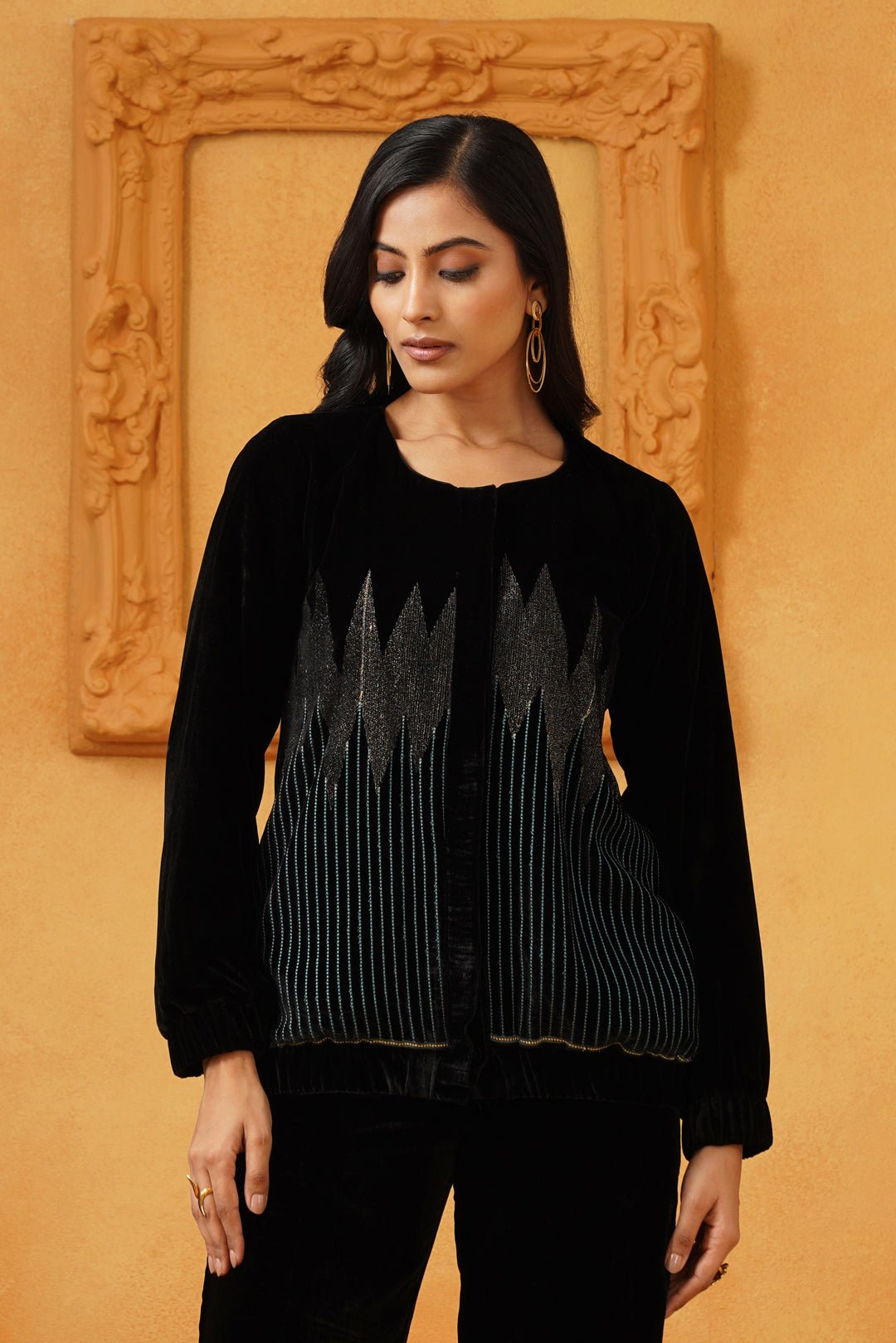 Black Velvet Embroidered Straight Jacket