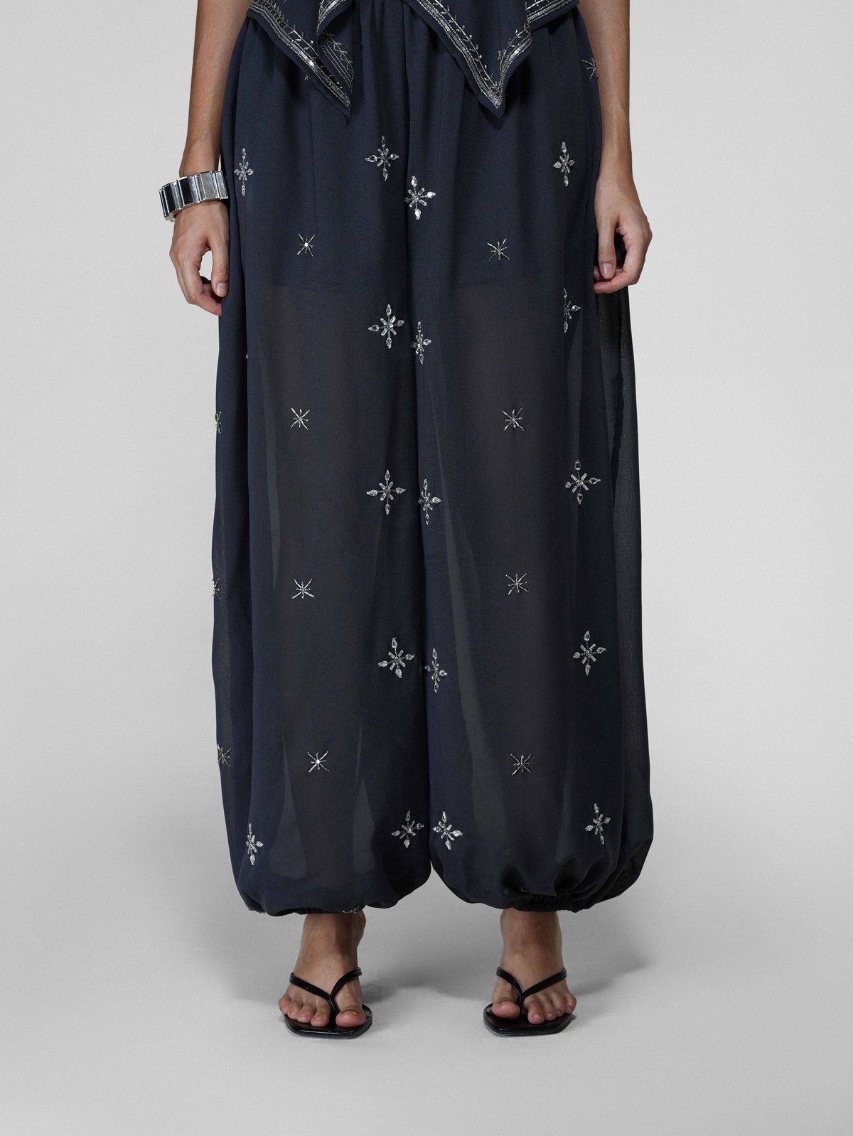 Grey Sheer Embroidered Balloon Pants