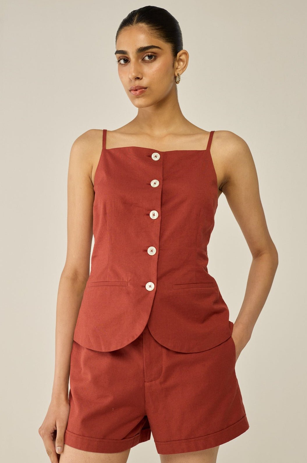 Burgundy Top And Shorts Co-ord Set