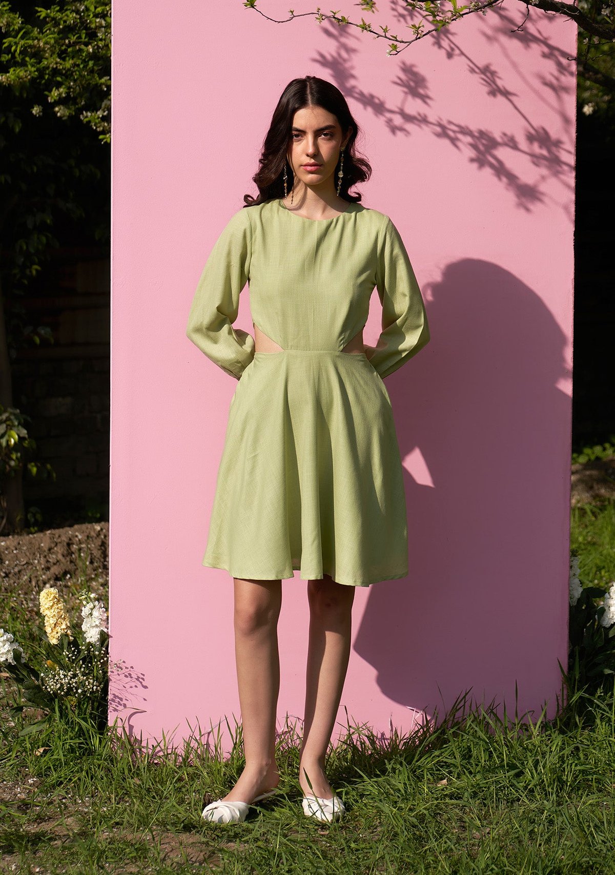 Soft Pear Cut-Out Fit and Flare Mini Dress