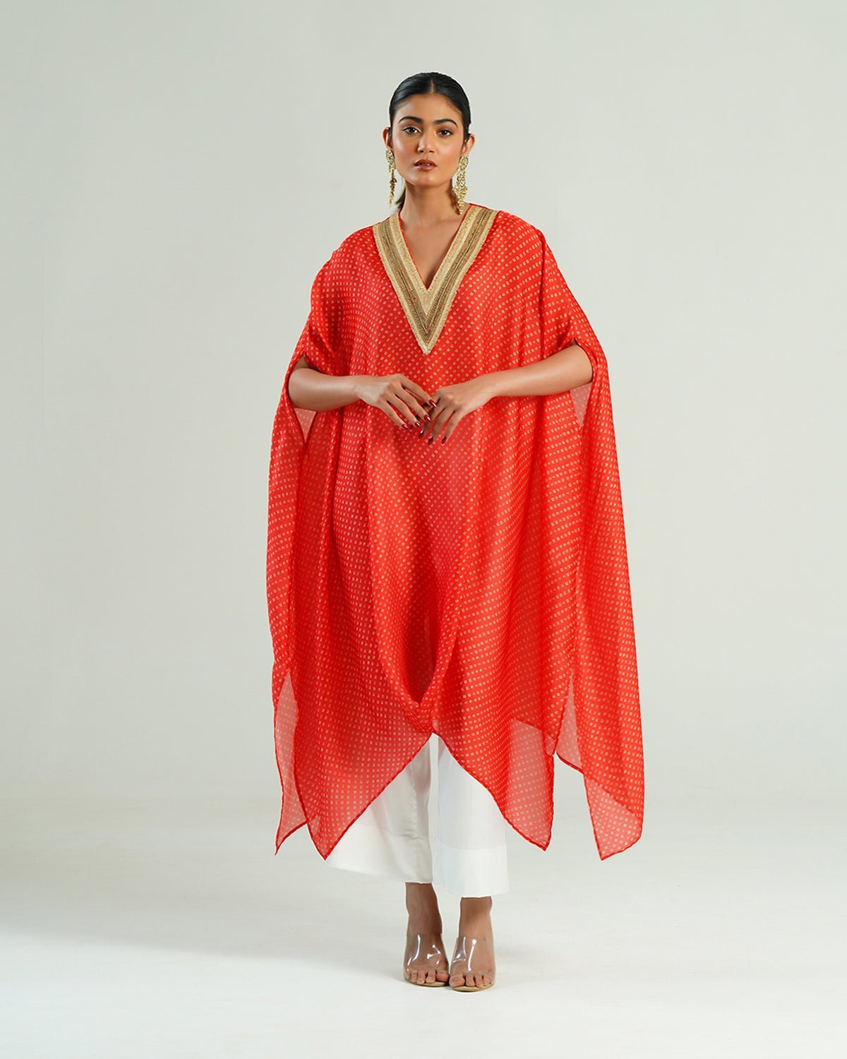 Mixology Bandhej Kurta Set-(V-Neck)