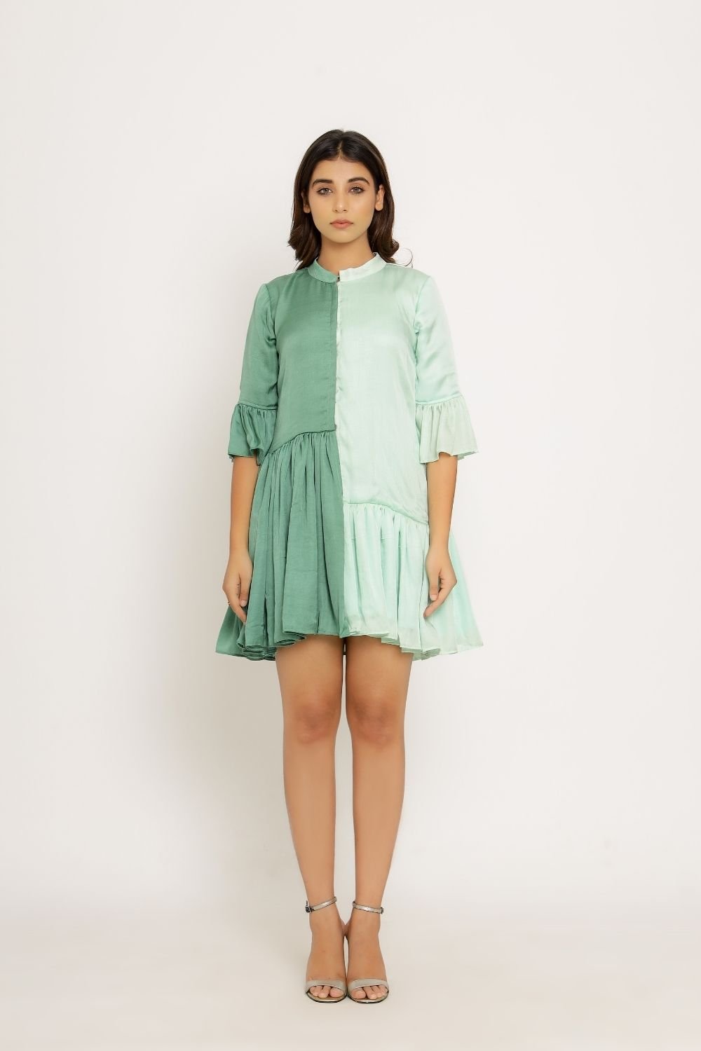 Teal and Tea Green Half-and-Half Mini Dress