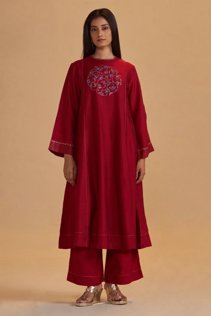 Maroon Silk Festival Co-ord Set