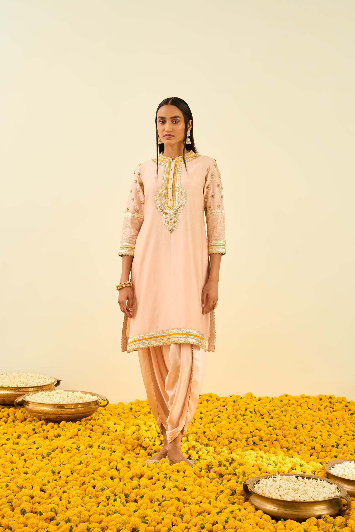 Rosepink Straight Kurta and Dhoti Set with Gota Work