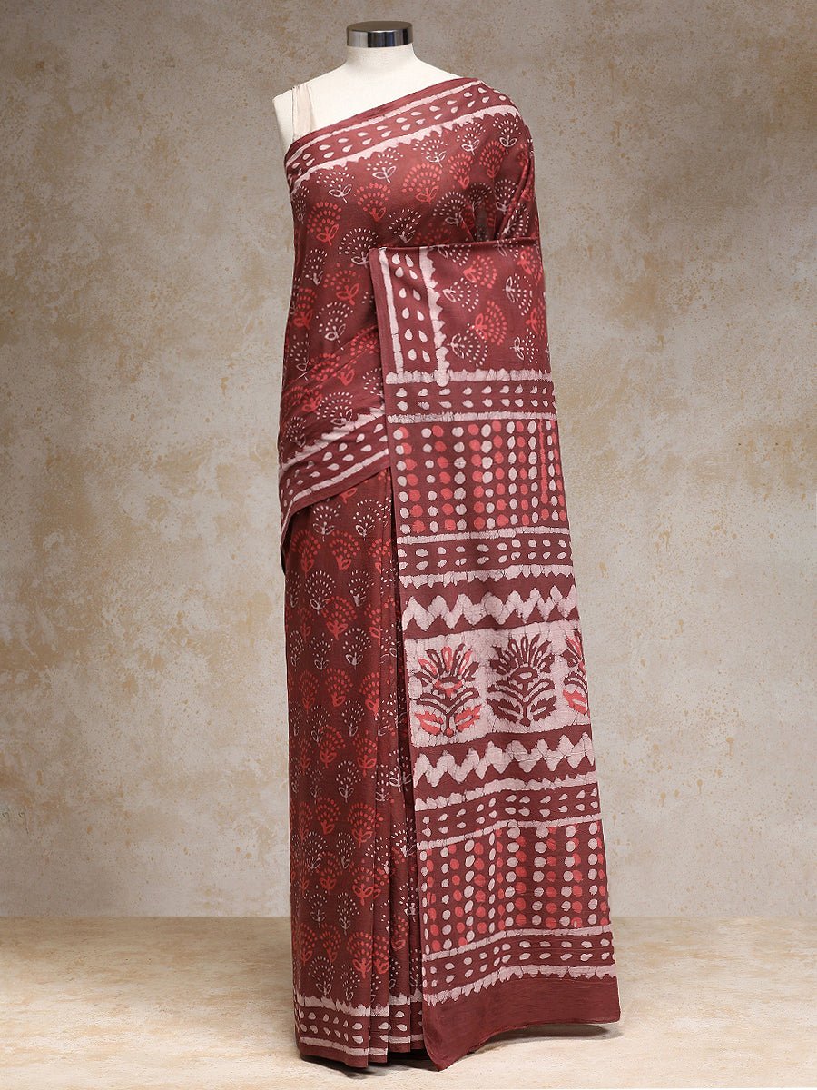 Reddish Brown Handblock Printed Bandhani Style
