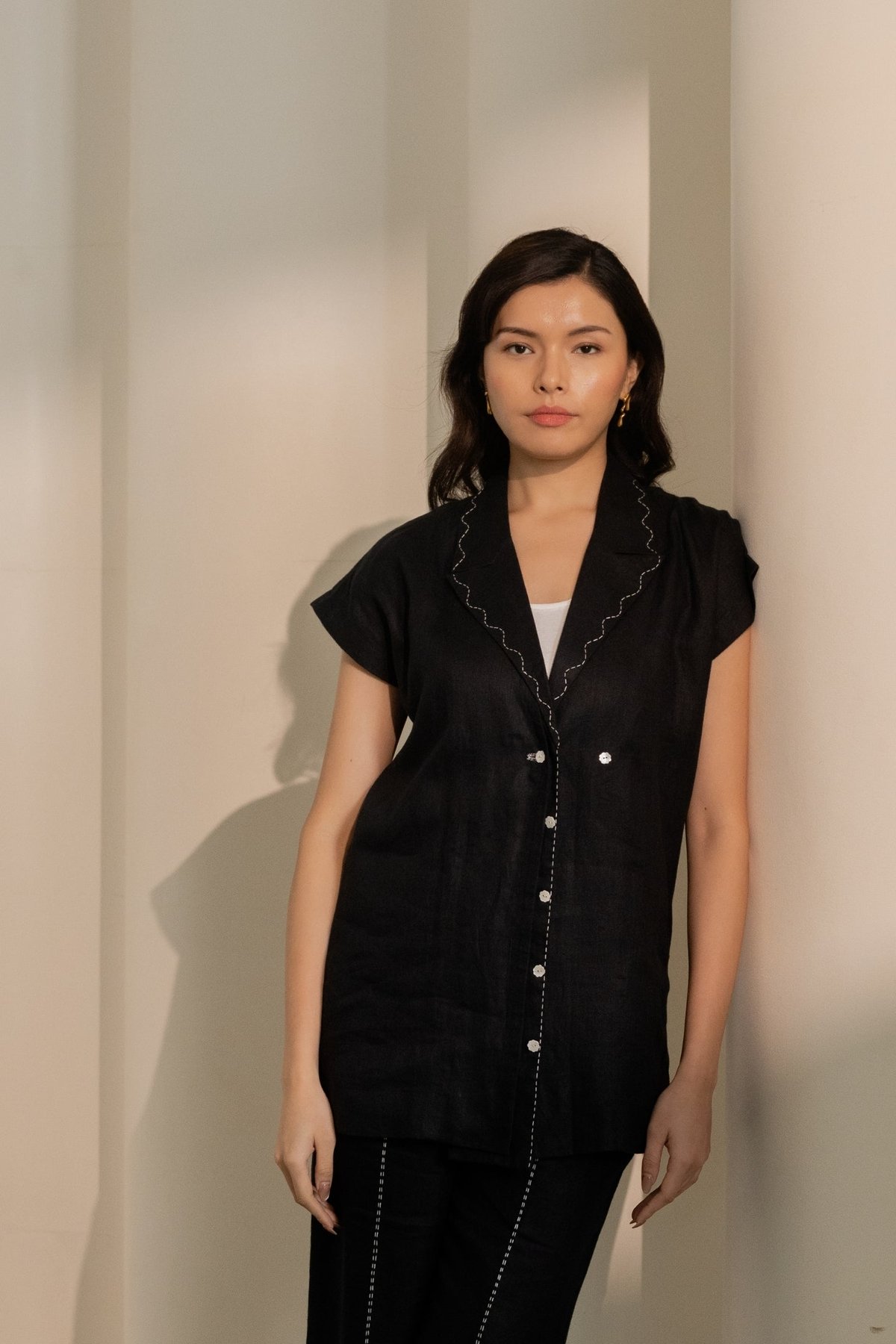 Black Hemp Tailored Blazer with Back Tie-Up