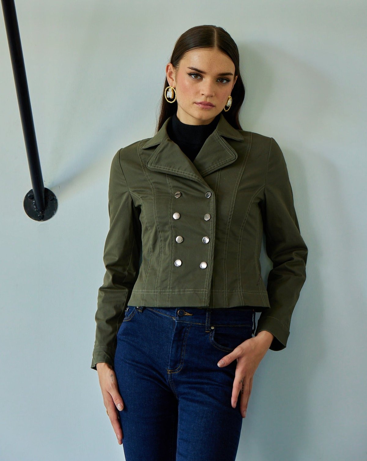 Olive Double-Breasted Tailored Jacket