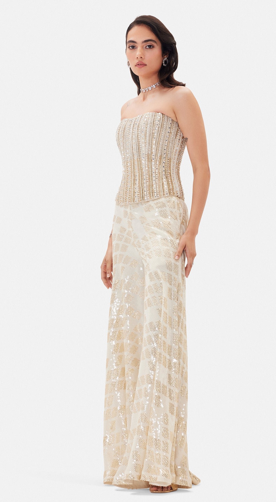 Ivory Sequin Corset and Sharara Co-ord Set