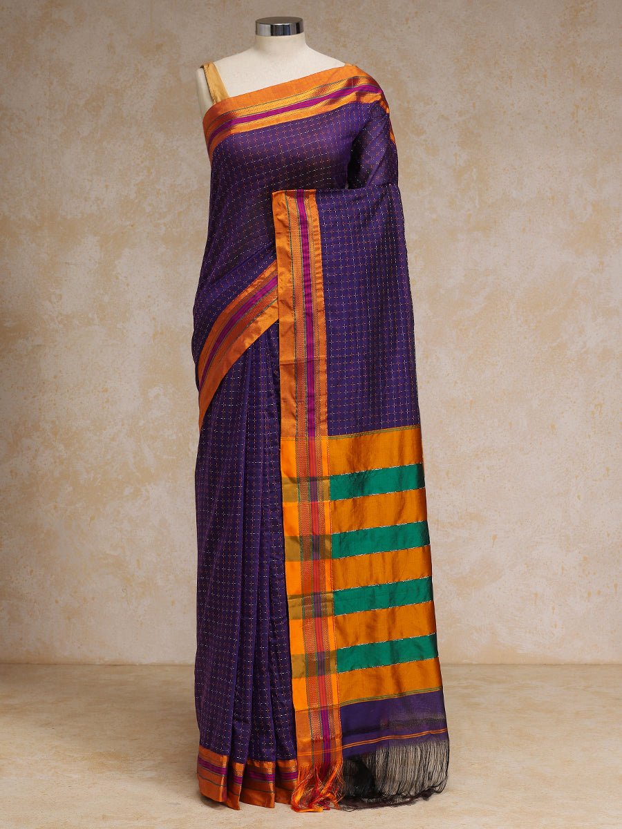 Deep Violet Starplus Pattern Cotton Silk Ilkal