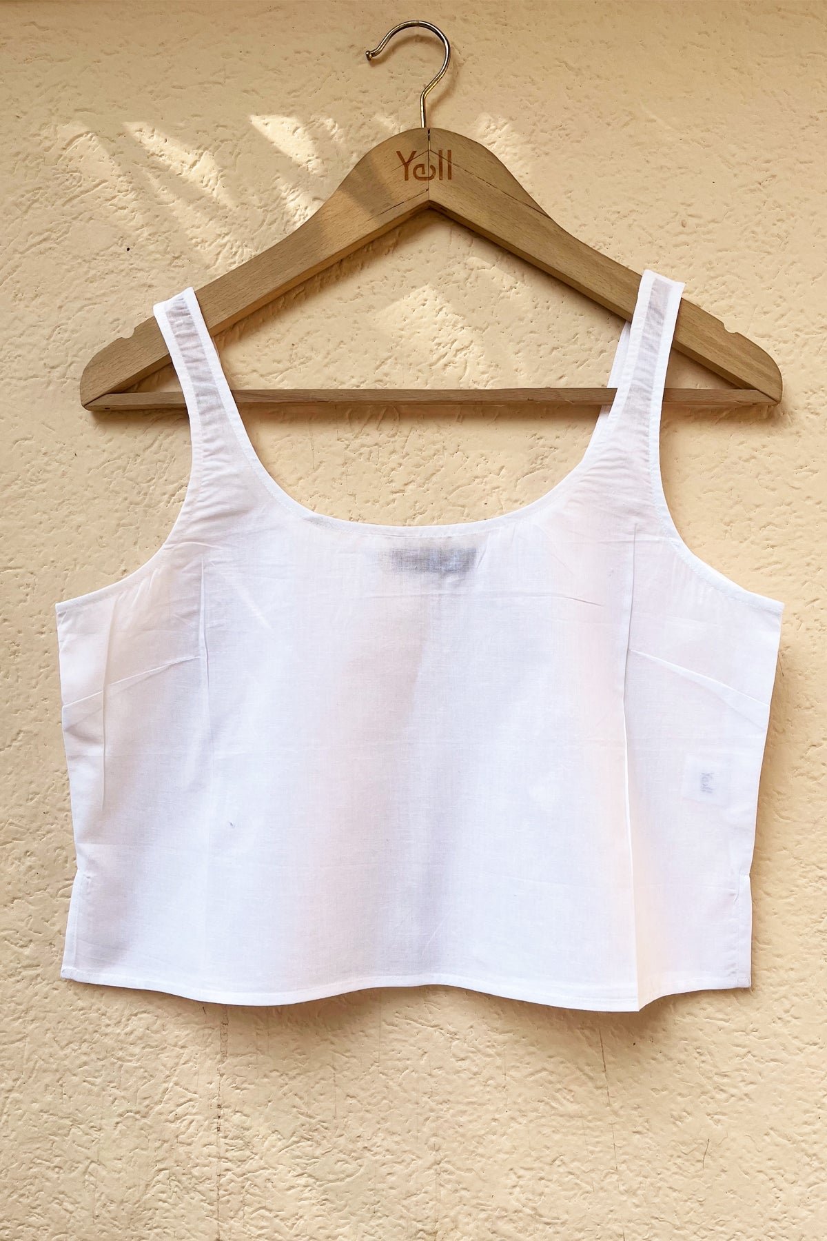 White Linen Scoop Neck Spaghetti Strap Top