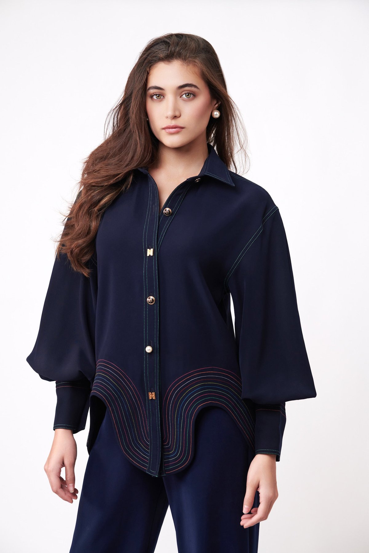 Navy Oversized Asymmetric Hem Shirt