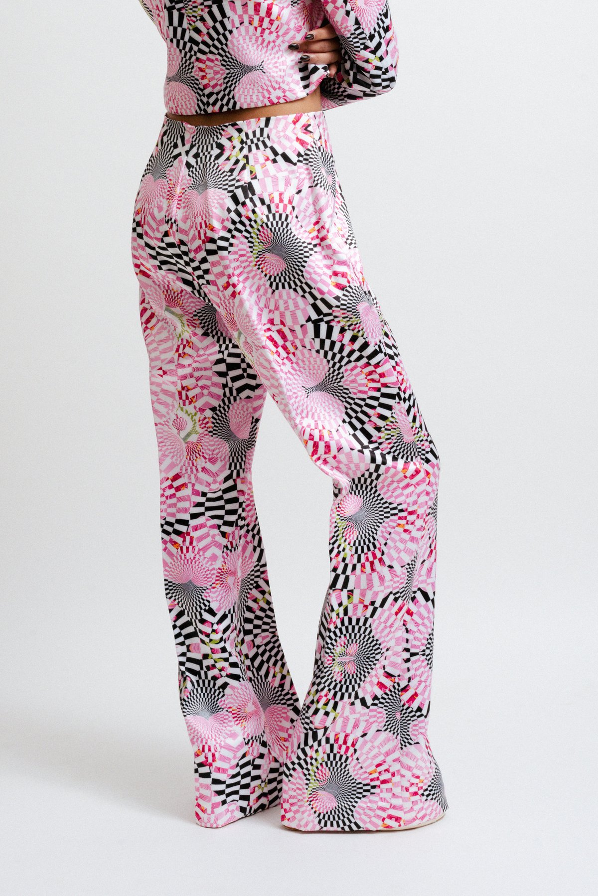 Multicolor Optical Print High-Rise Straight-Leg Trousers