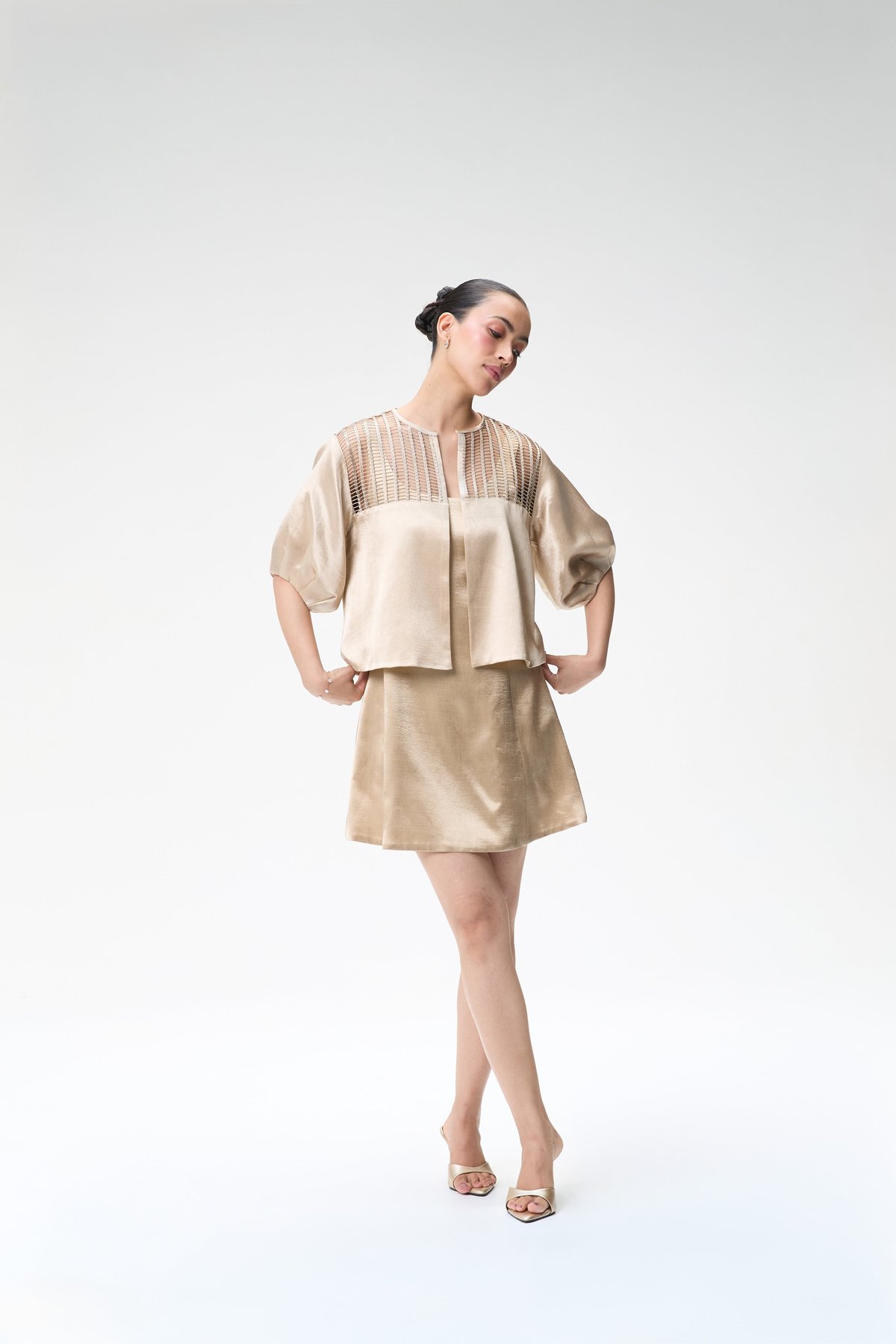 Champagne Bubble Sleeve Crop Jacket