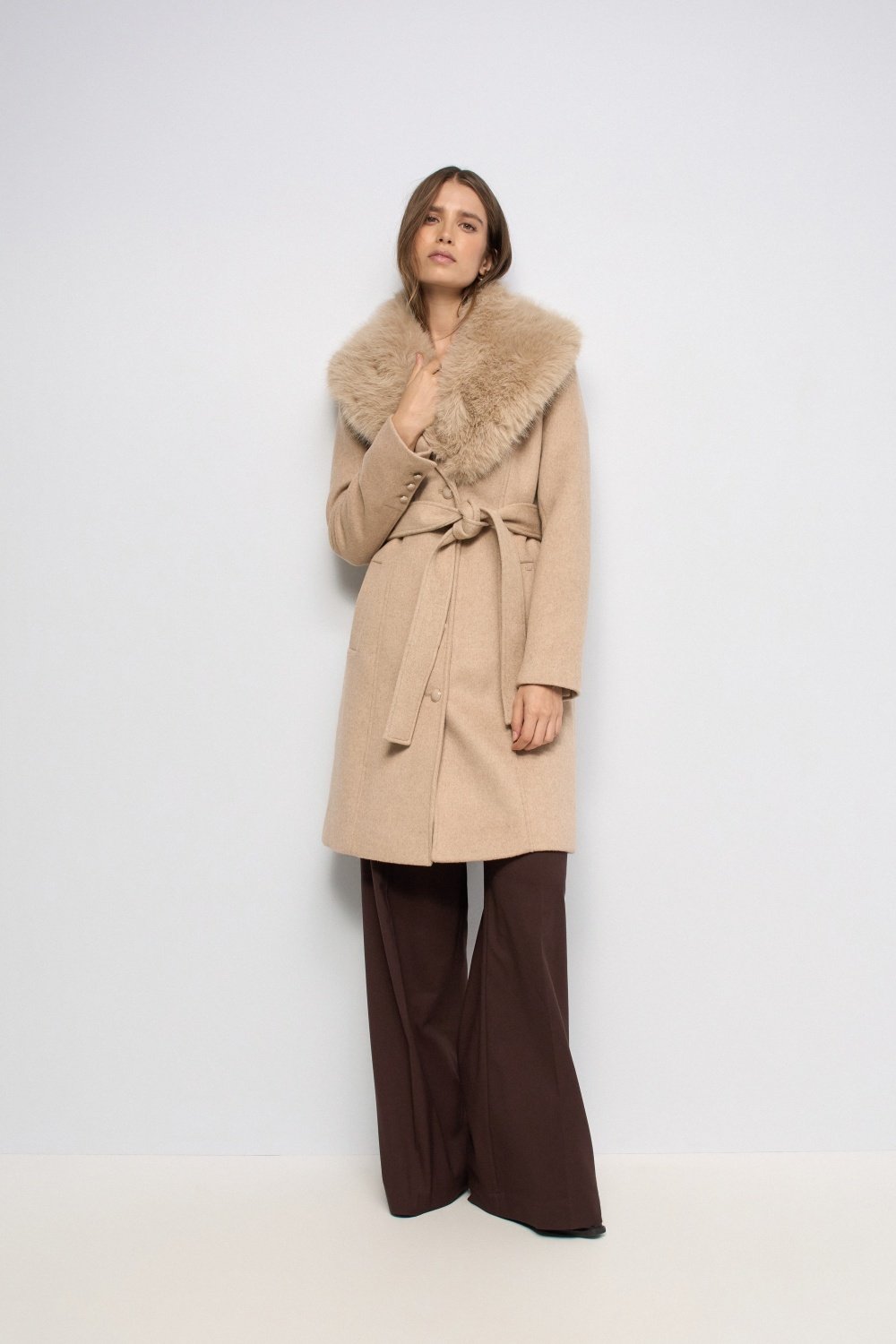 Wool Coat W/Removable Fur Collar