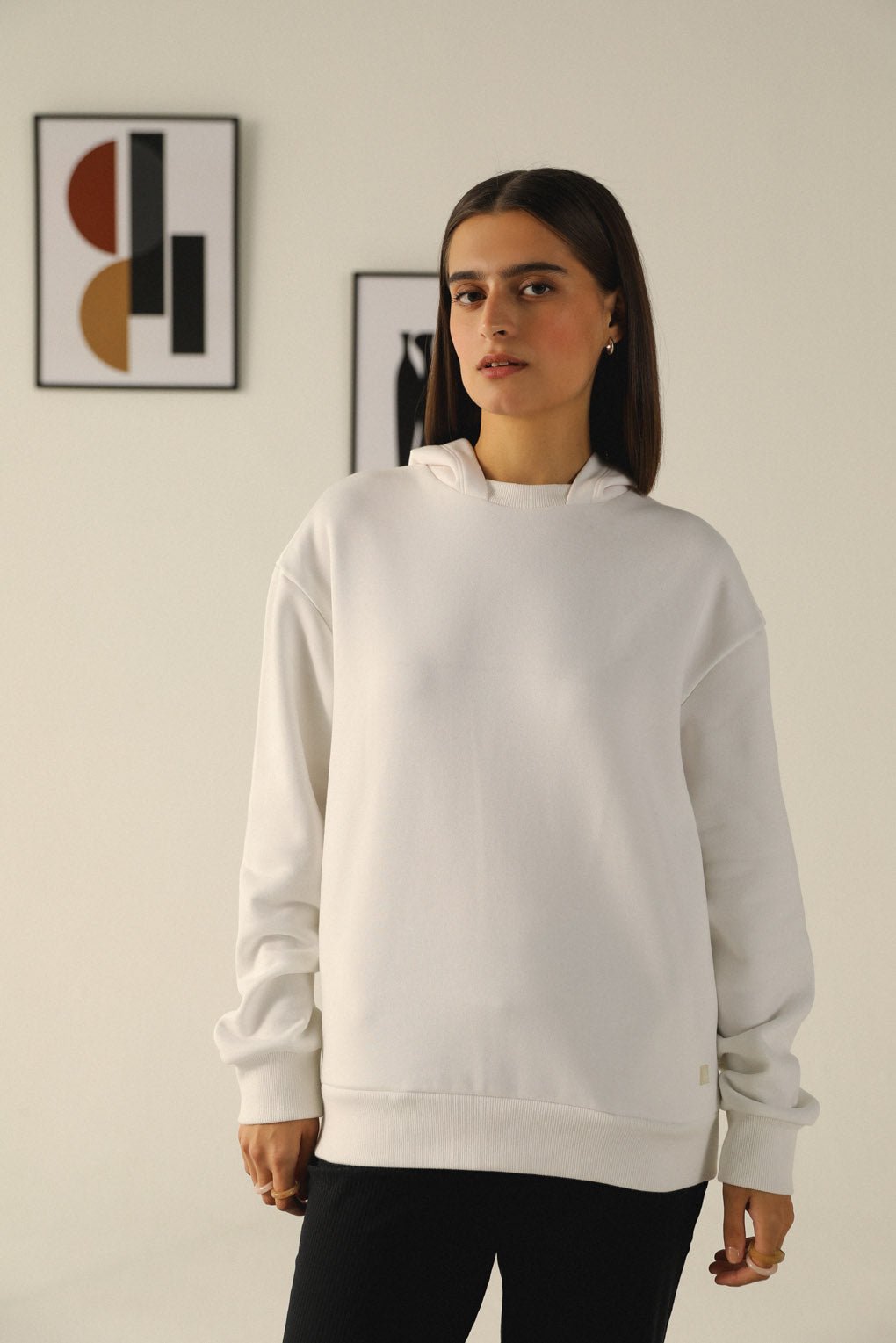 White Relaxed Fit Pullover Hoodie with Back Graphic