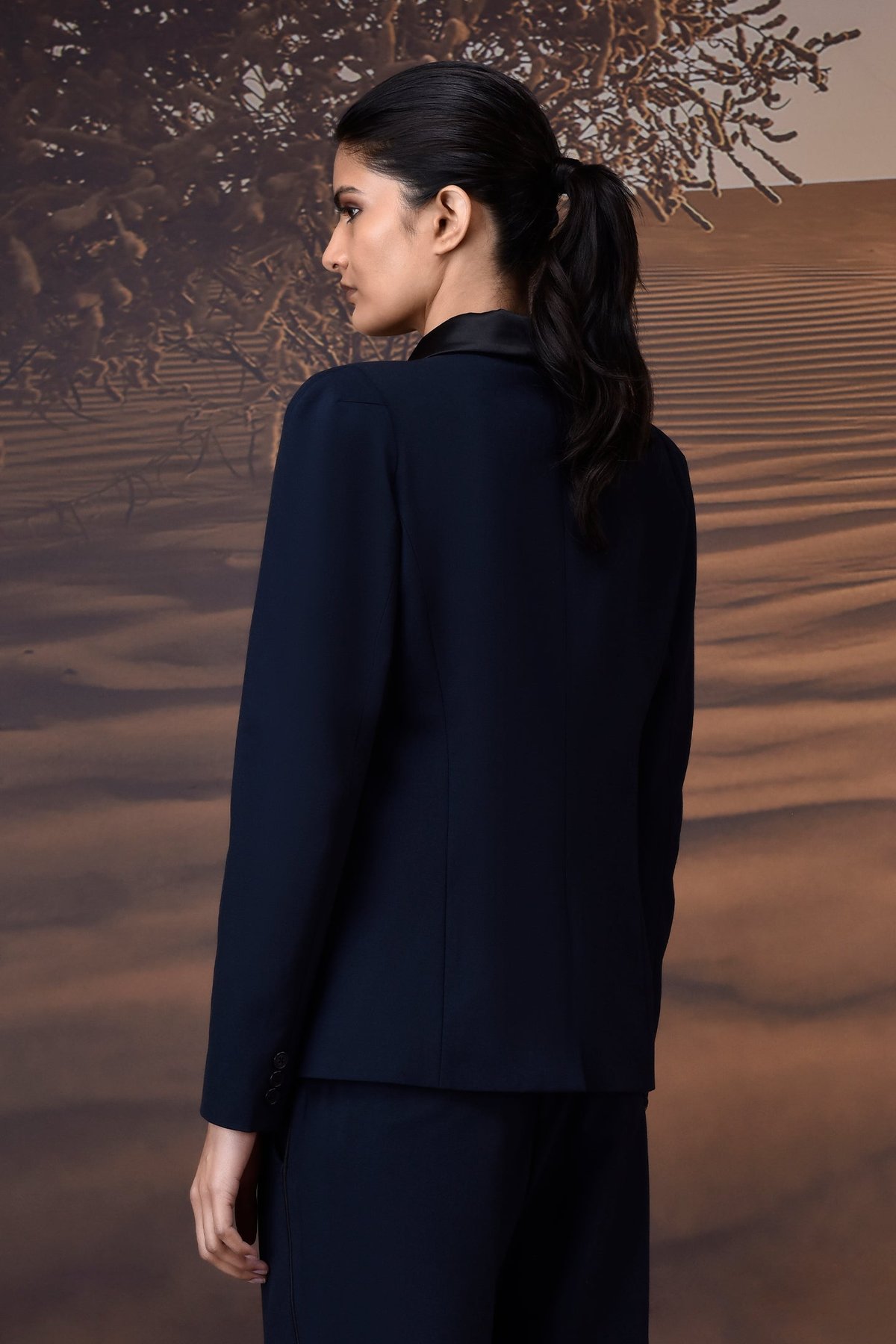 Navy Tailored Blazer with Satin Peak Lapel