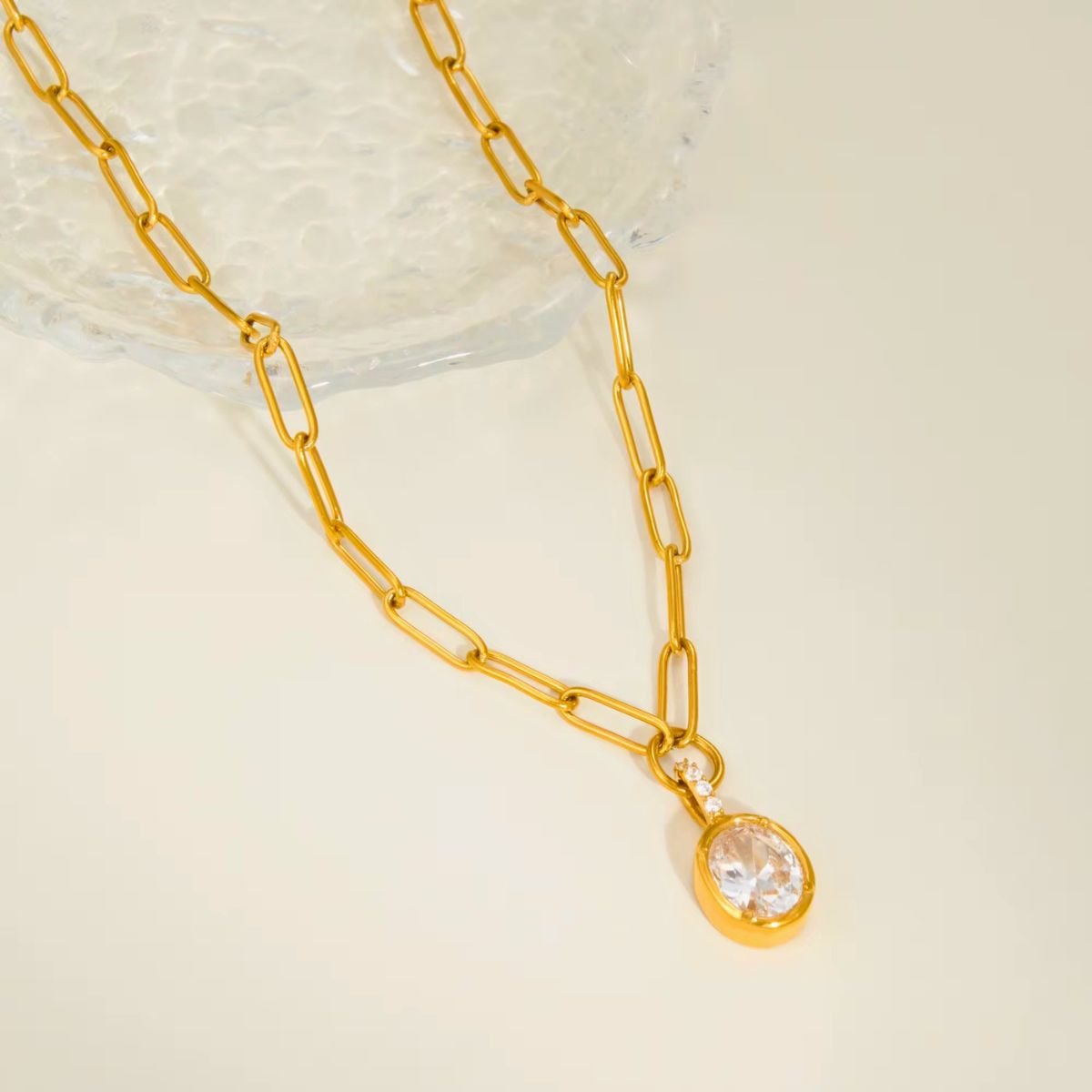 18K Gold Plated Crystal Drop Paperclip Necklace, Ira