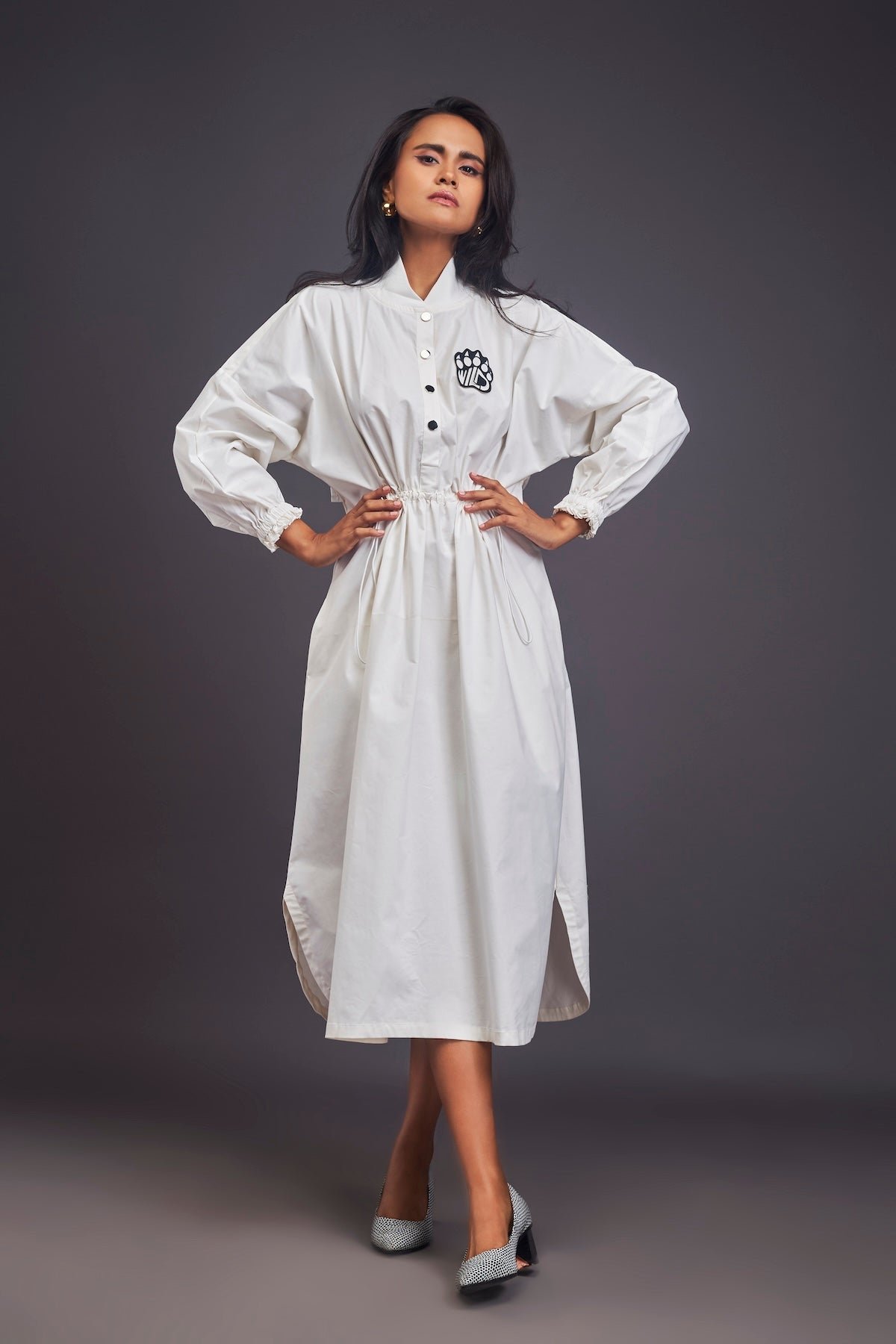 Oversized Dress With Ruched Detailing On The Waist White