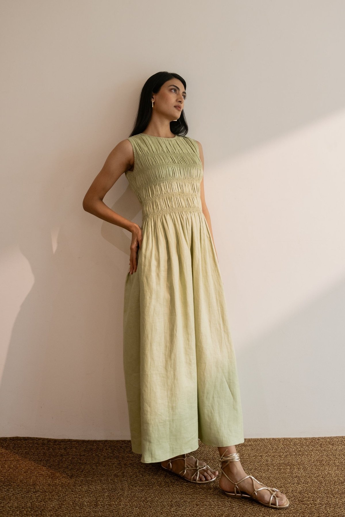 Mint Green Smocked Fit and Flare Maxi Dress