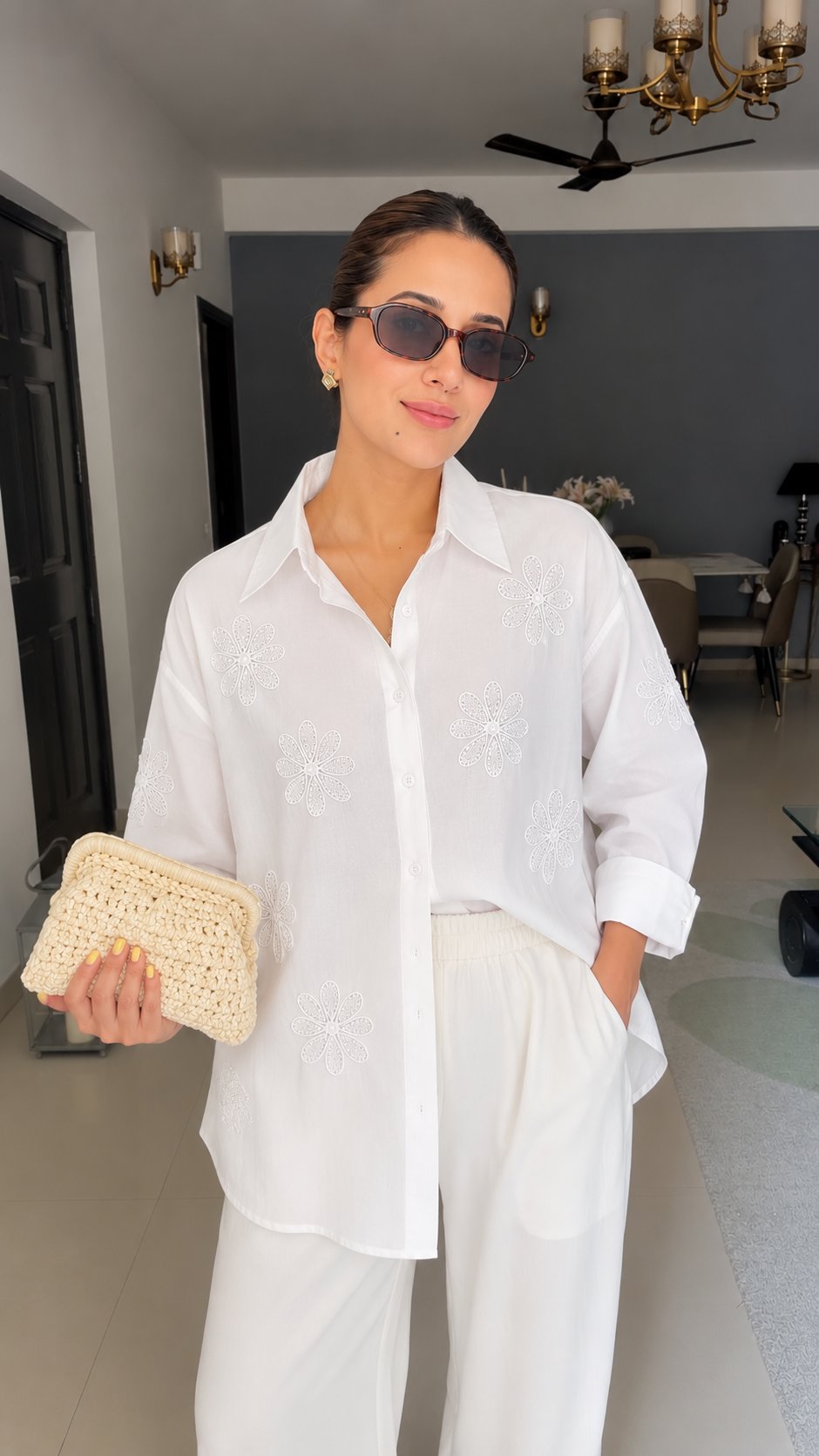 Linen Floral Embroidered Shirt