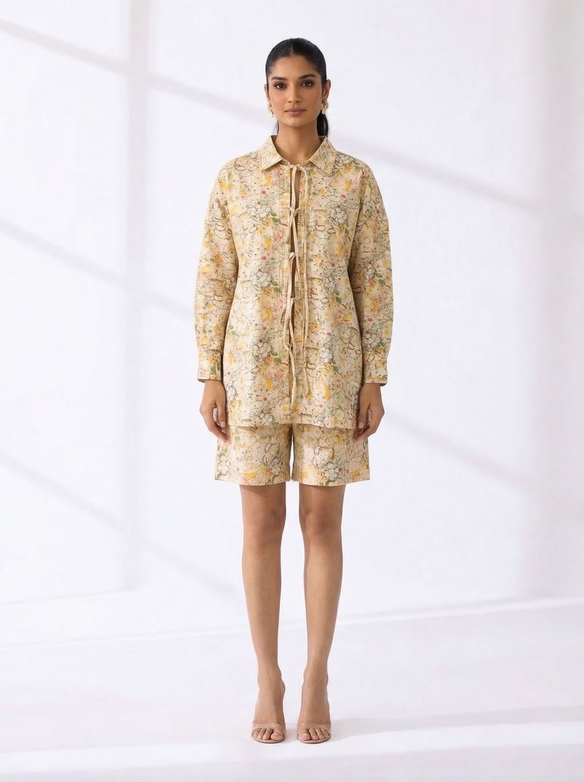 Lin Printed Cotton Twill Shirt Dress With Shorts