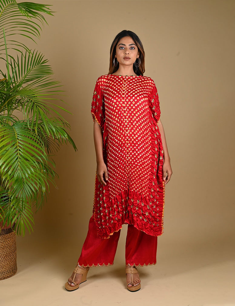 Triple Dot Kaftan-Red