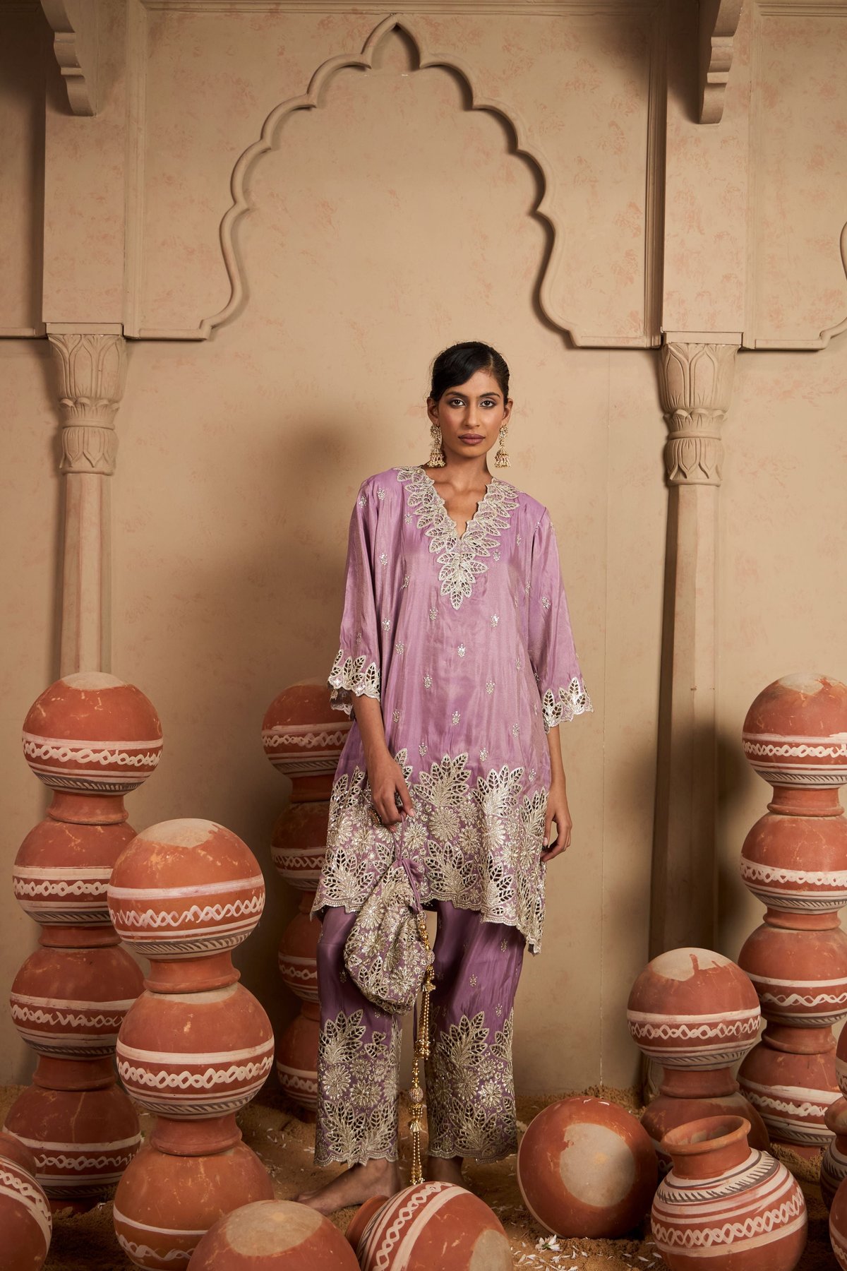 Gulabi Tissue Embroidered Kurta Set with Mirror Work