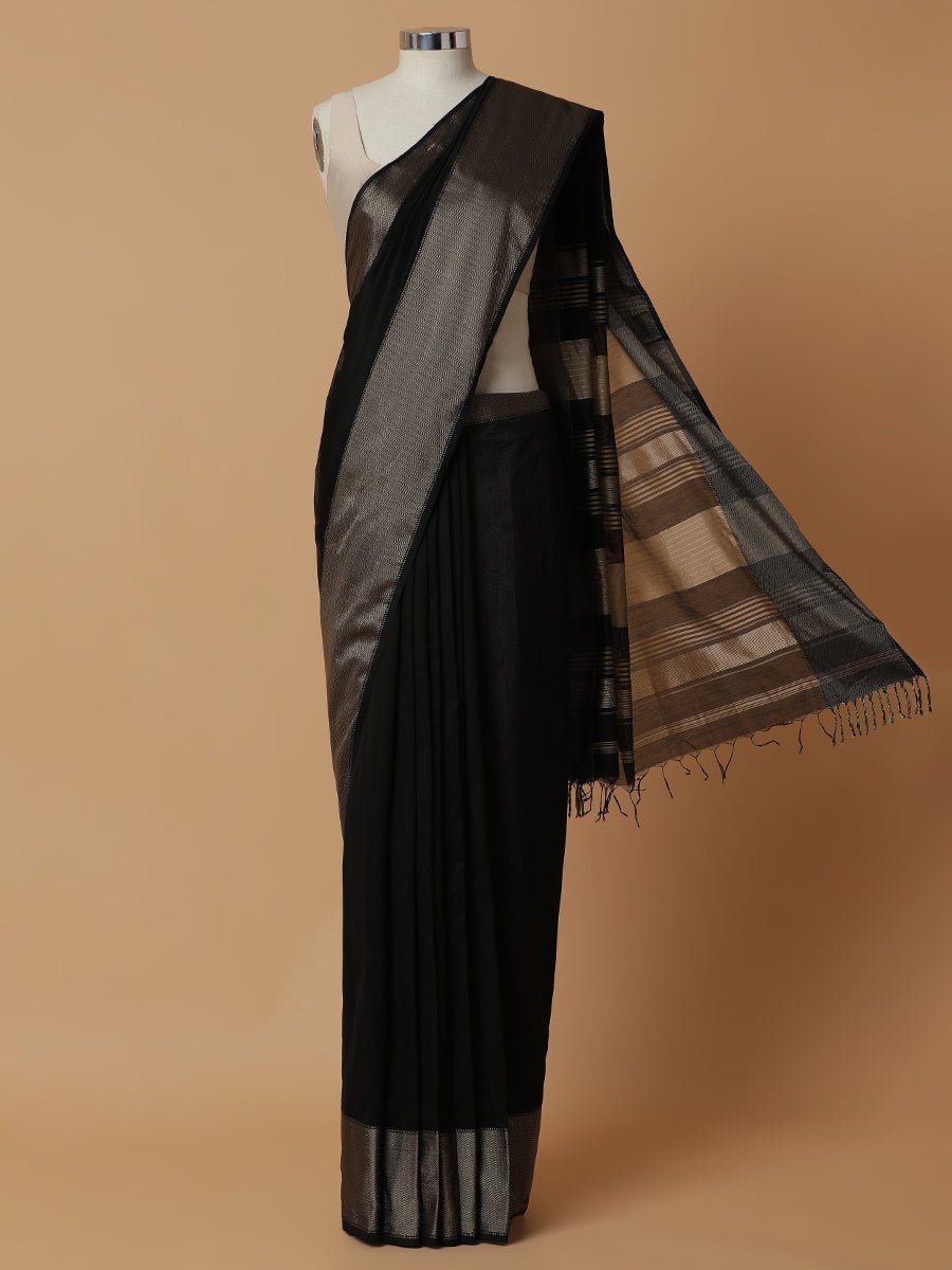 Maheshwari Cotton Silk Black Big Woven Border