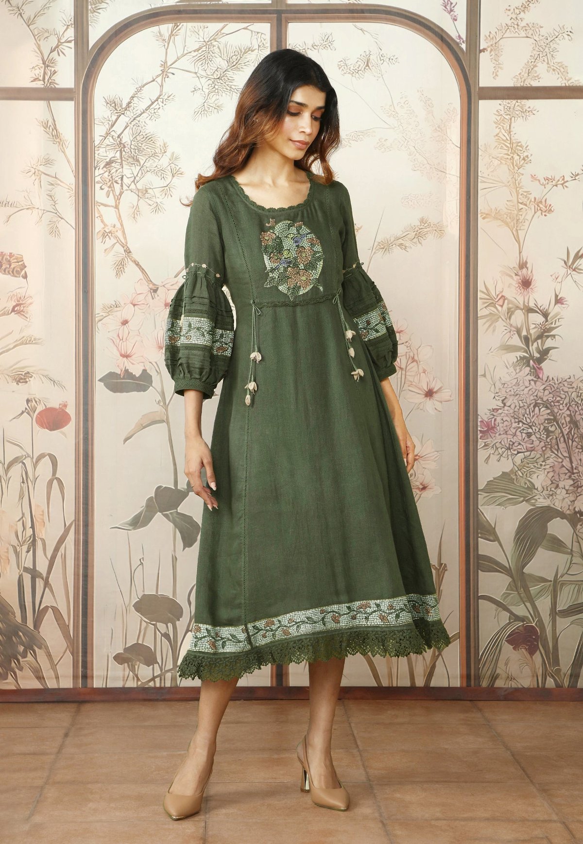 Mosaic Floral Bed Of Roses Dress