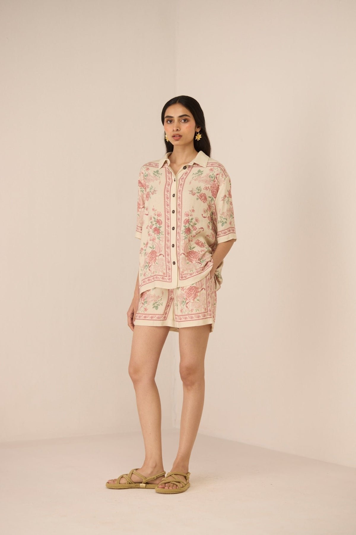 Azure Rose Floral Shirt and Shorts Co-ord Set