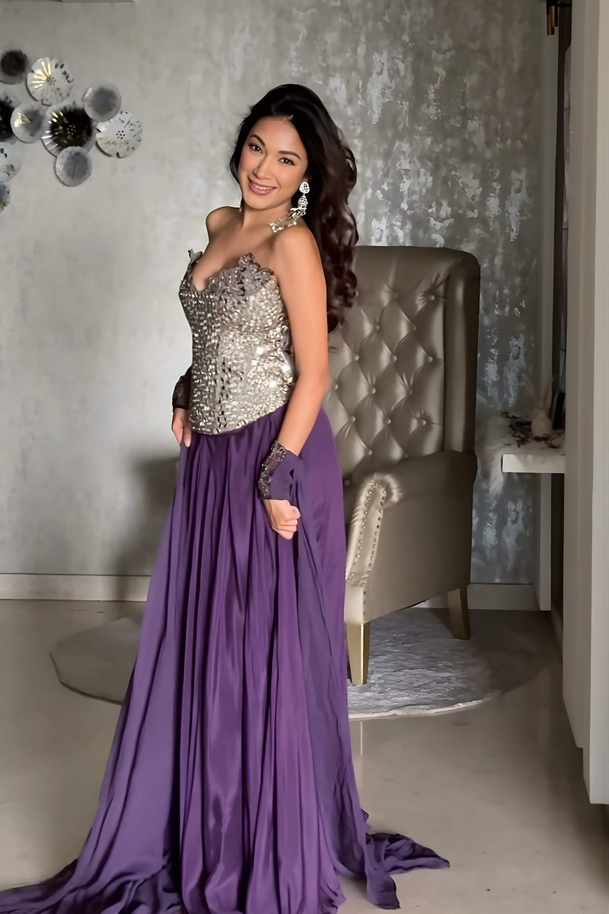 Purple Mirror-Work Corset Lehenga Set with Dupatta