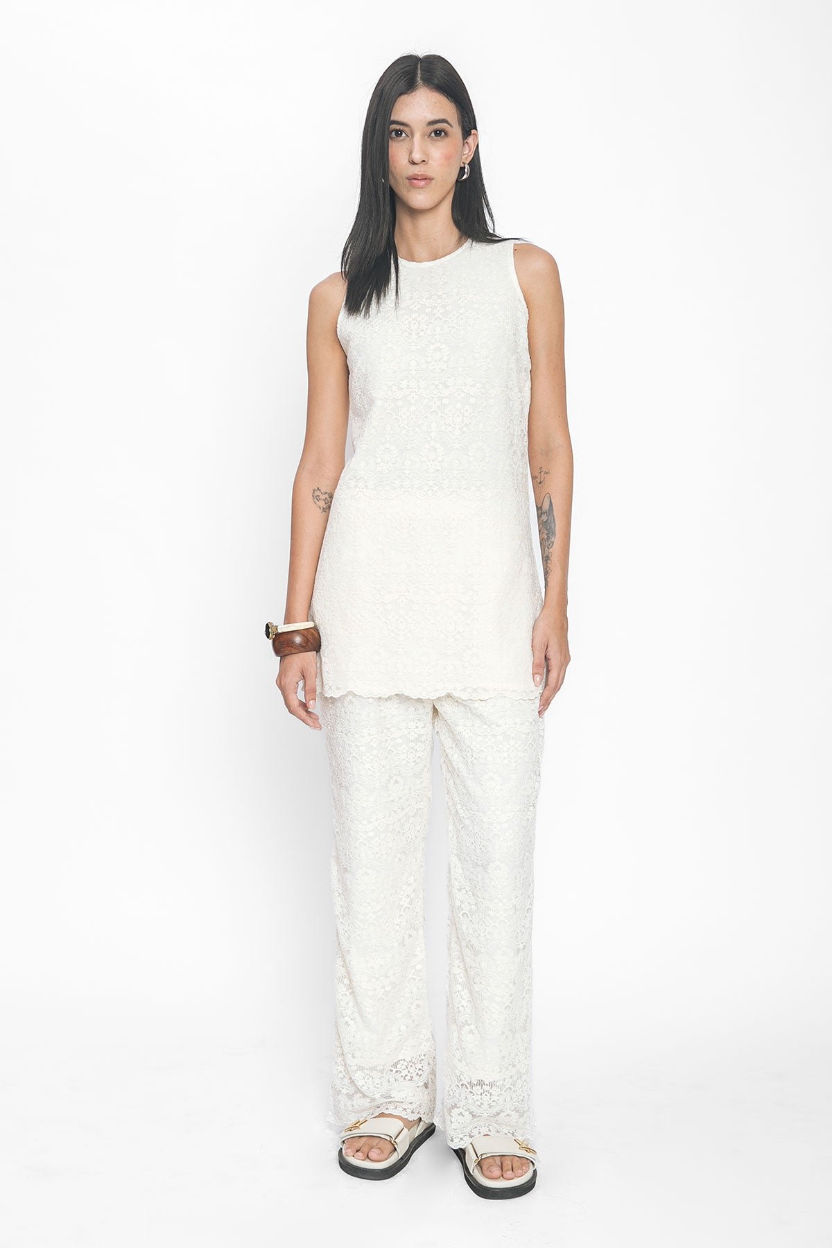White Schiffli Embroidered Tunic and Pants Co-ord Set
