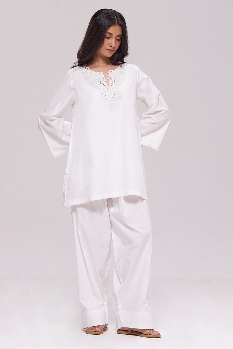 White Cotton Poplin Kurta and Farshi Salwar Co-ord Set