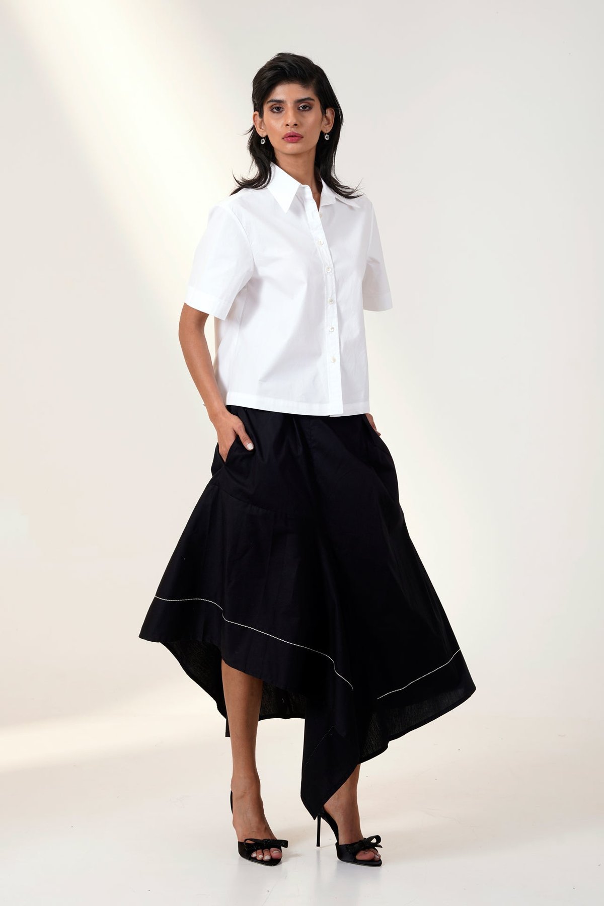 Black and White Poplin Shirt and Trapeze Skirt Co-ord Set